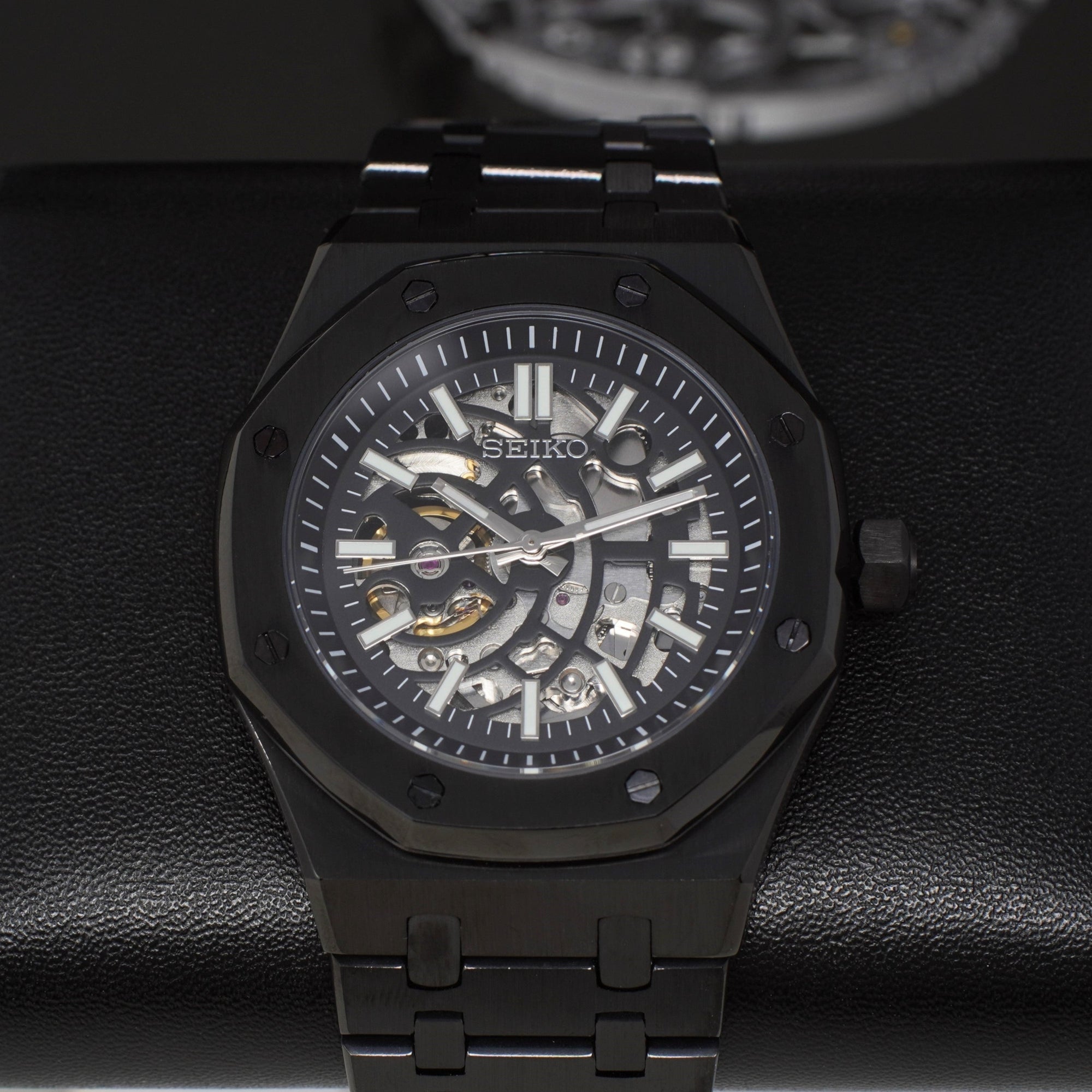 Seikoak Skeleton Watch | Blacked Out See Through Open Heart | Skeleton Watch Movement | Black Wristwatch | Mens Watch | Watch Mod | NH70