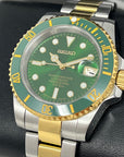 Custom Two Tone Hulk Sub Watch - Green Sunburst Green Bezel | Gold and Stainless Steel Sport | Sapphire Crystal | NH35 Movement | Watch Mod