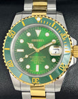 Custom Two Tone Hulk Sub Watch - Green Sunburst Green Bezel | Gold and Stainless Steel Sport | Sapphire Crystal | NH35 Movement | Watch Mod