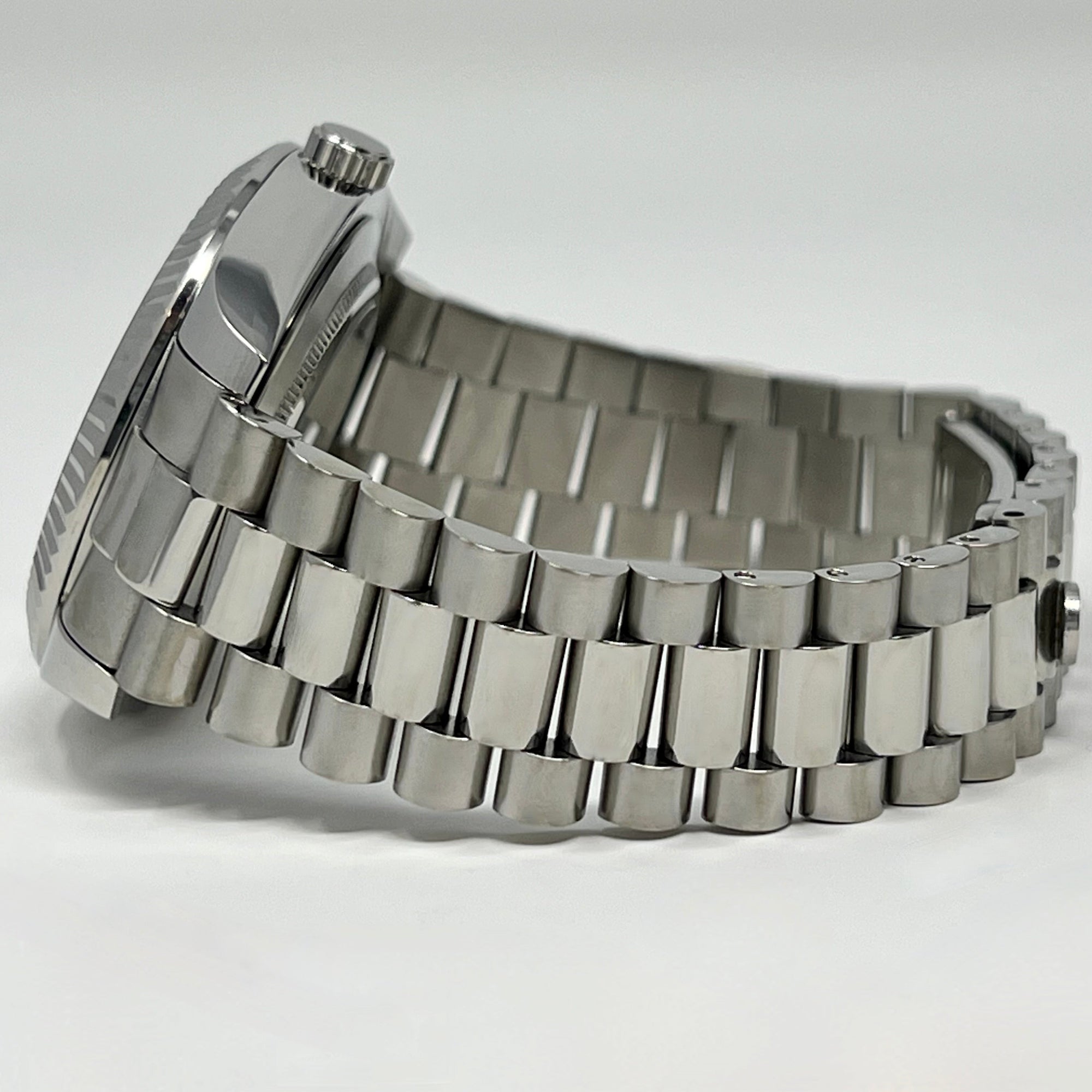 Custom Miyota Day Date Mod | Fluted Bezel | Silver White Dial | Pres Bracelet | Date | Miyota 8285 | Mod