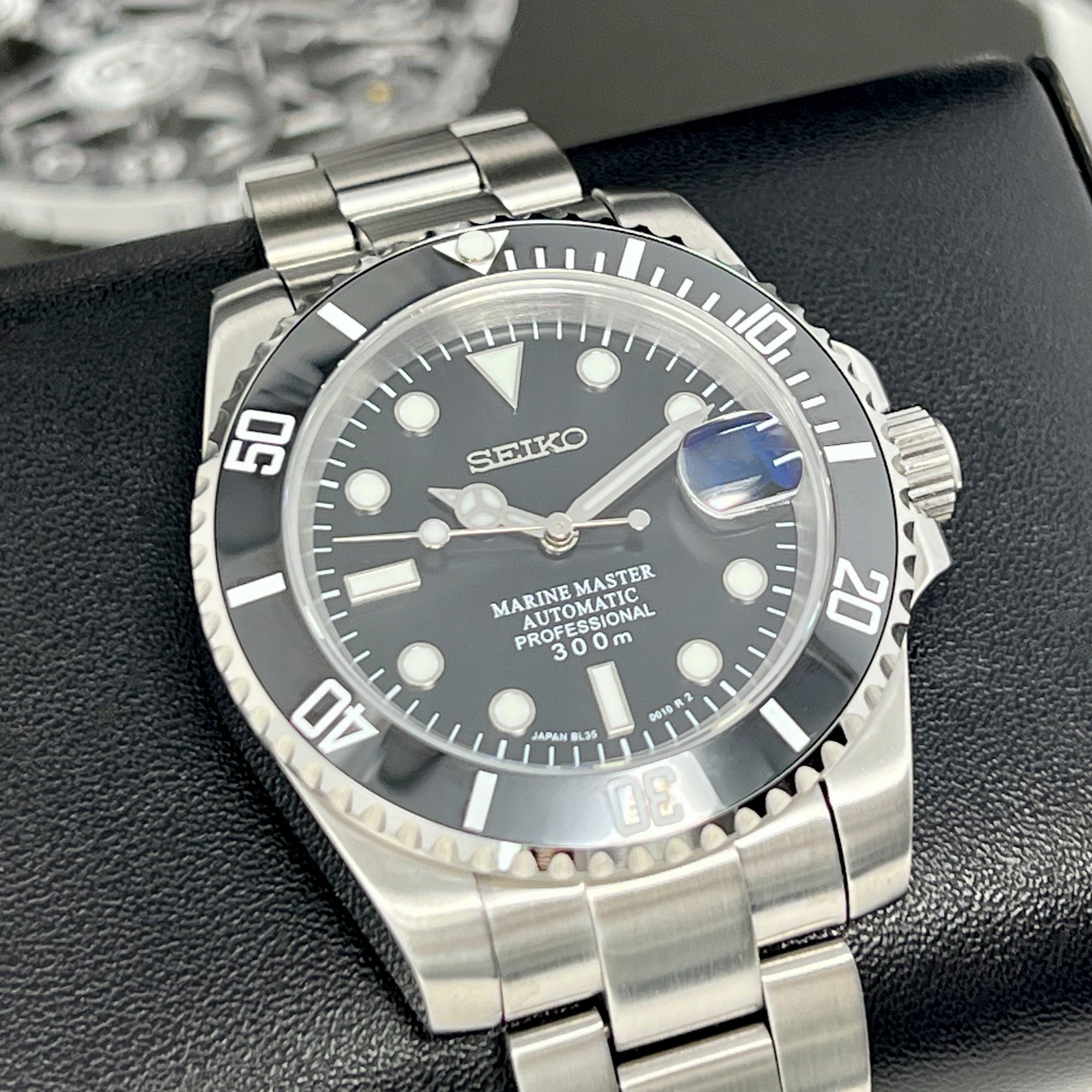 Custom Sub Watch | Stainless Steel | Sapphire Crystal | Ceramic Bezel Mod | Black Watch Mod | NH35 Automatic Movement