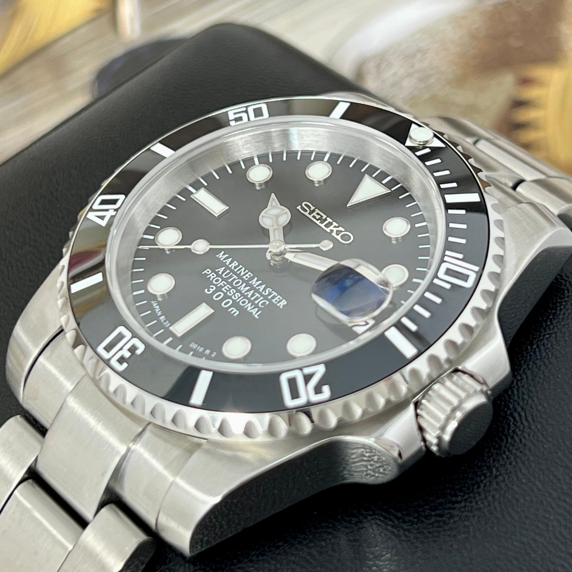 Custom Sub Watch | Stainless Steel | Sapphire Crystal | Ceramic Bezel Mod | Black Watch Mod | NH35 Automatic Movement