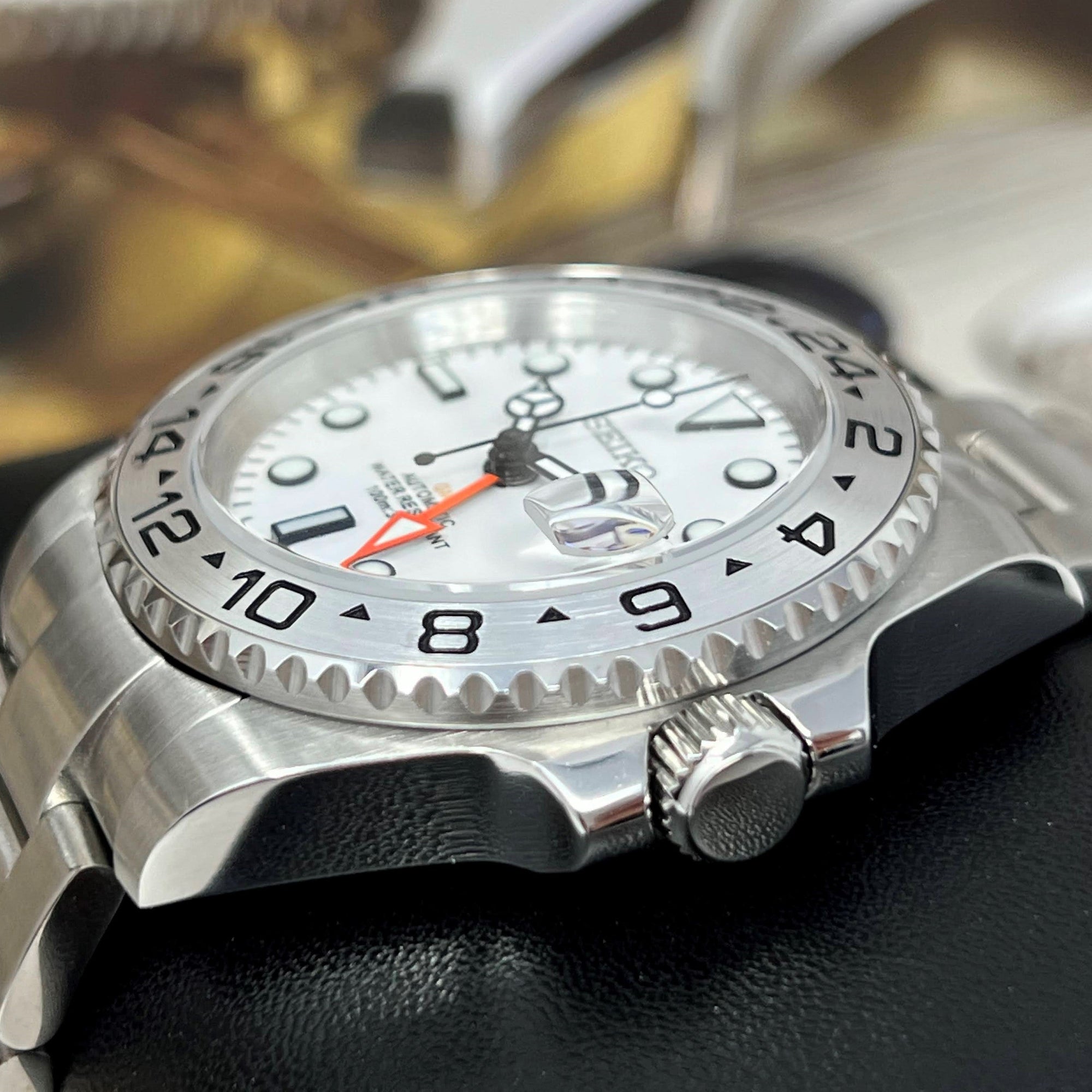 Custom Exp II Watch | 4 Hand GMT | Polar White 41mm, Stainless Steel Sports Watch, White Dial, NH34 Automatic Movement, Mens Gift