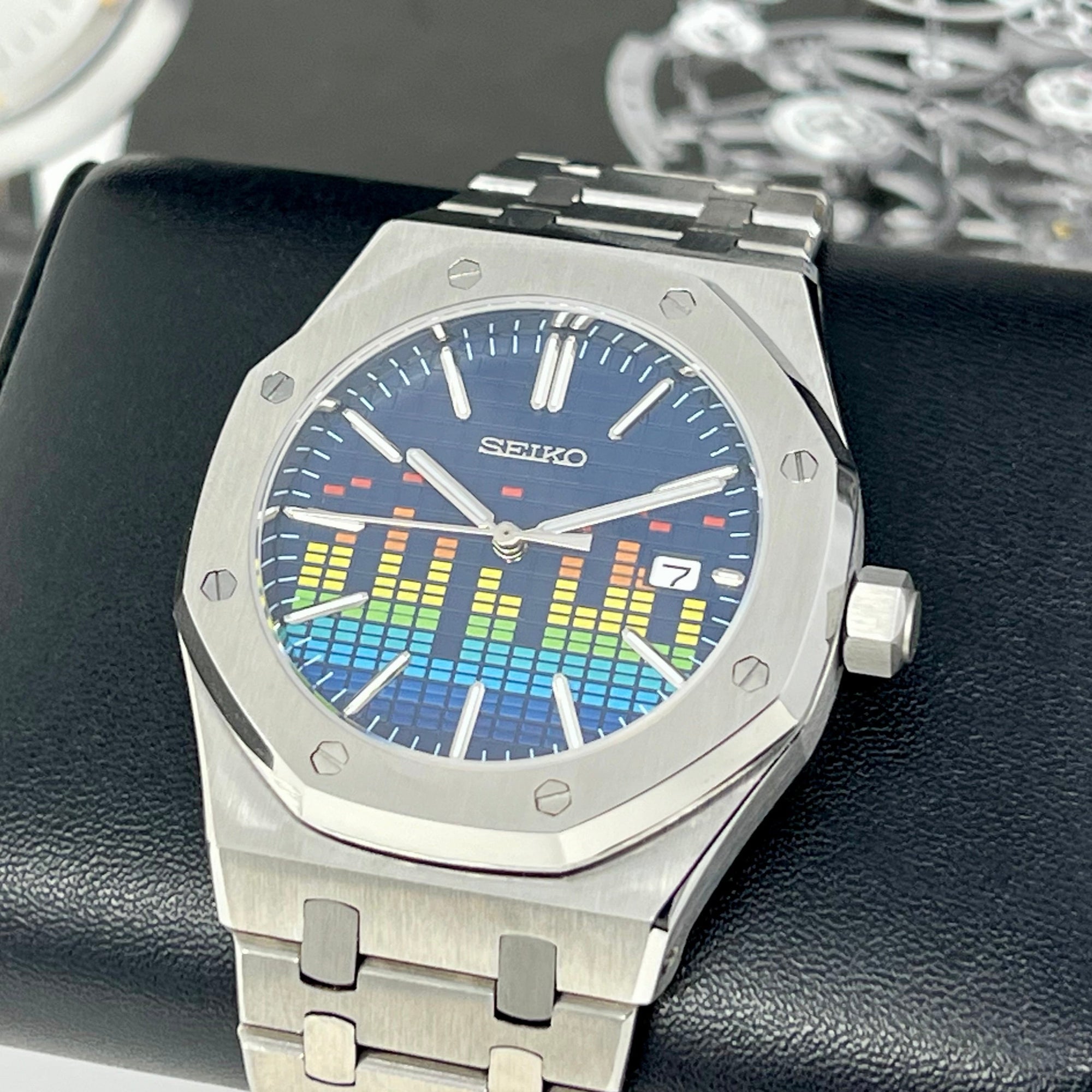 Seikoak Music Edition - Unique Equalizer Watch | Tapisserie Dial | Mod | Watch Mod | NH35 Automatic Movement | Blue Dial