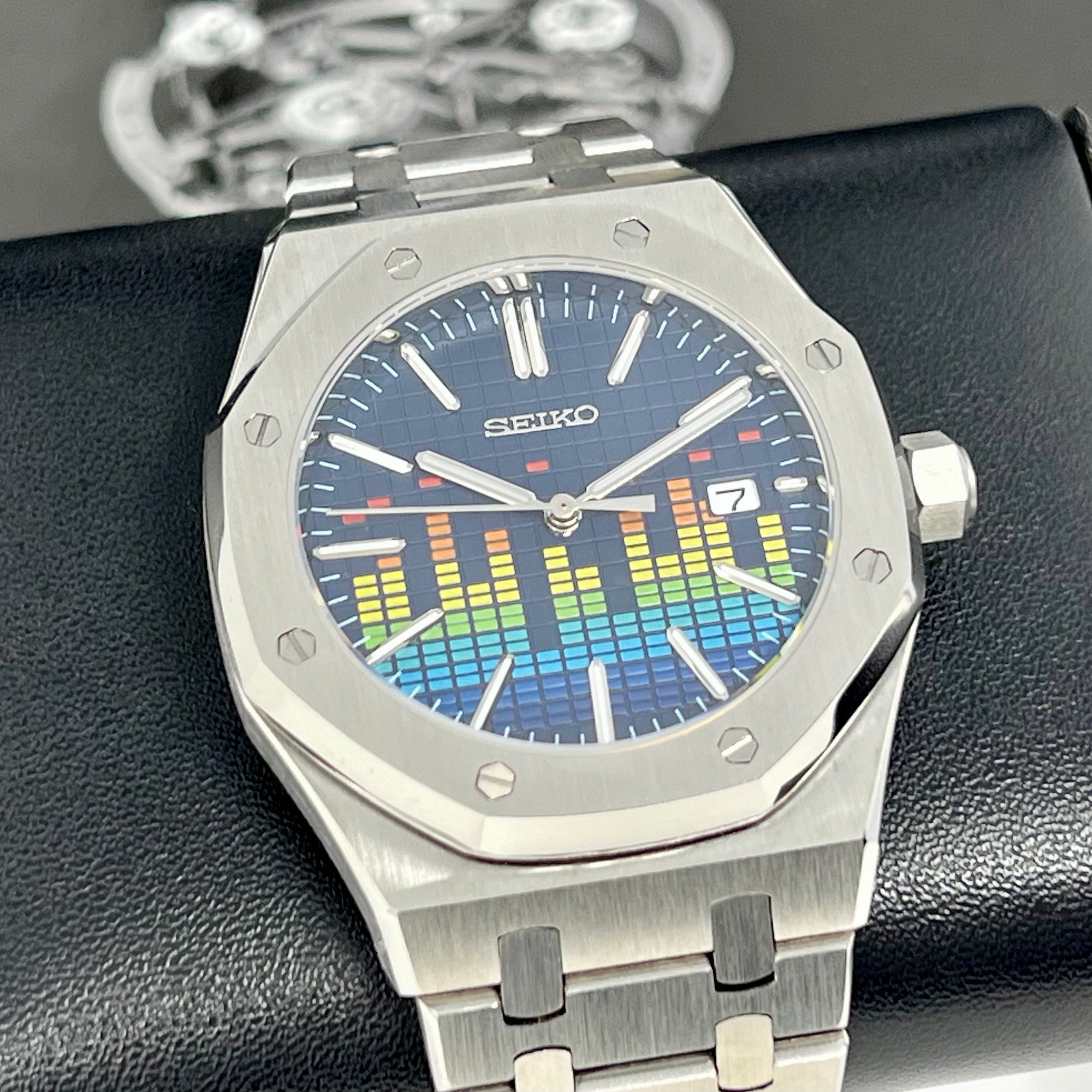 Seikoak Music Edition - Unique Equalizer Watch | Tapisserie Dial | Mod | Watch Mod | NH35 Automatic Movement | Blue Dial