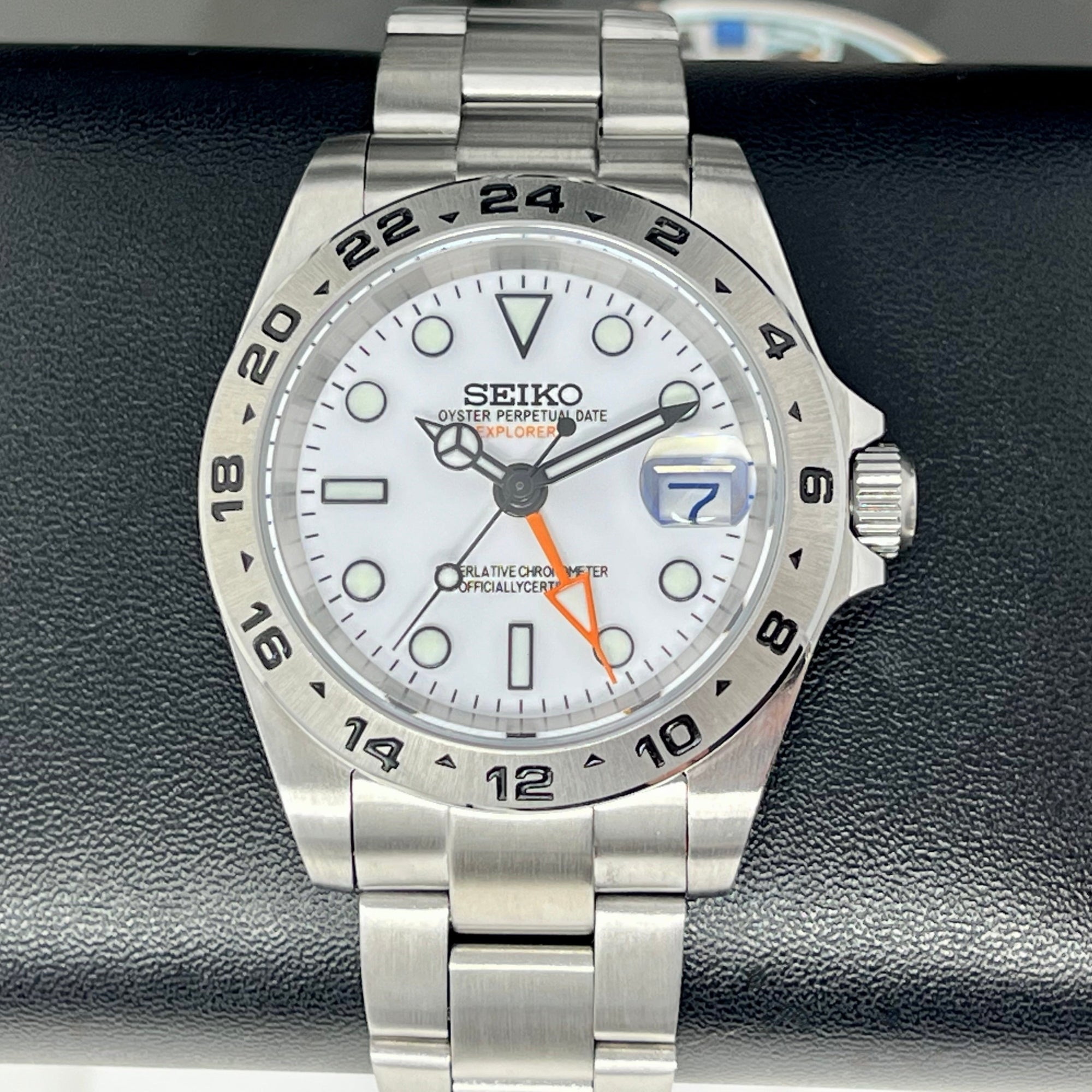 Custom Exp II Watch | White or Silver | 4 Hand GMT | 41mm, Stainless Steel Sports Watch, White Dial, NH34 Automatic Movement