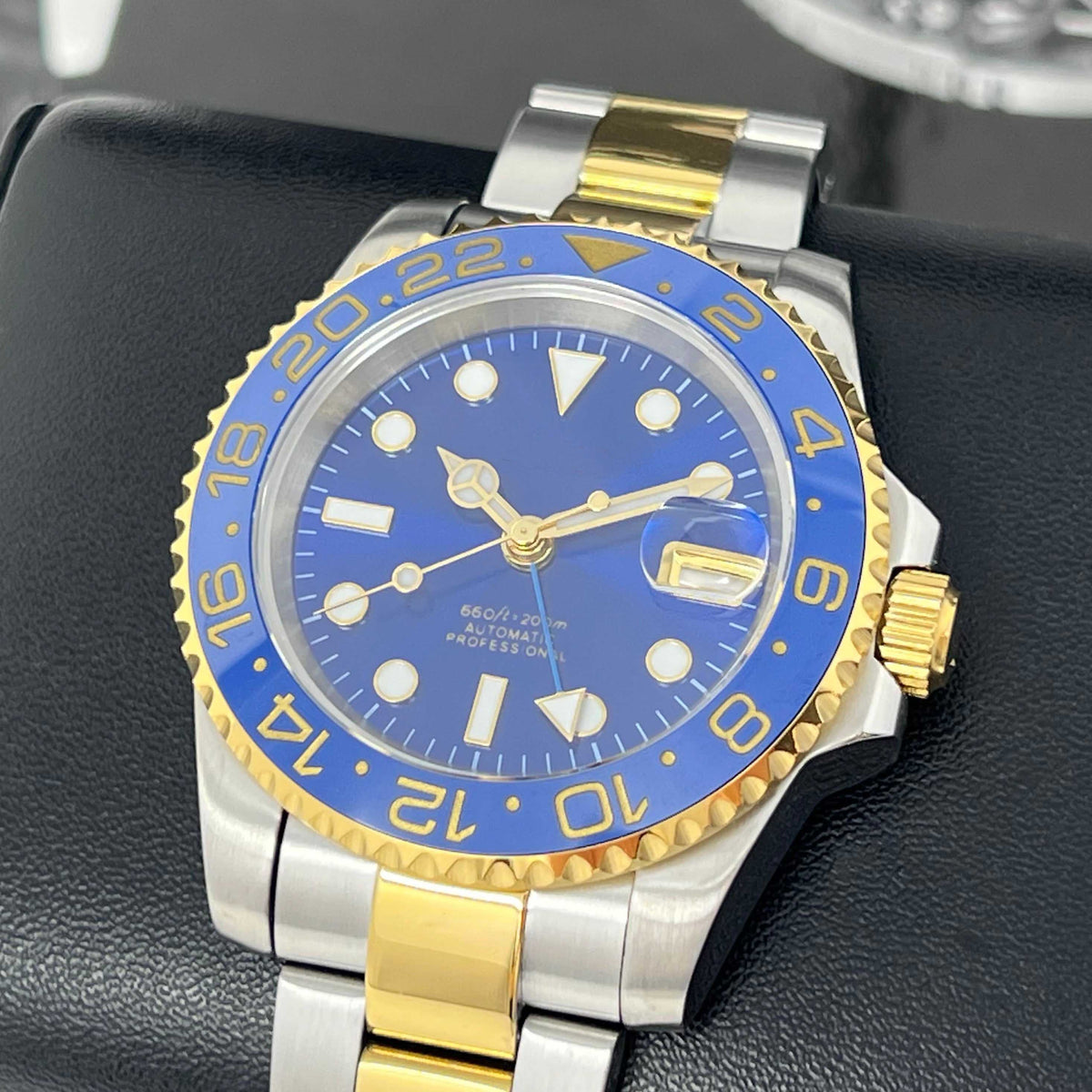 Custom Two Tone GMT Bluesy Luxury Watch | NH34 Automatic
