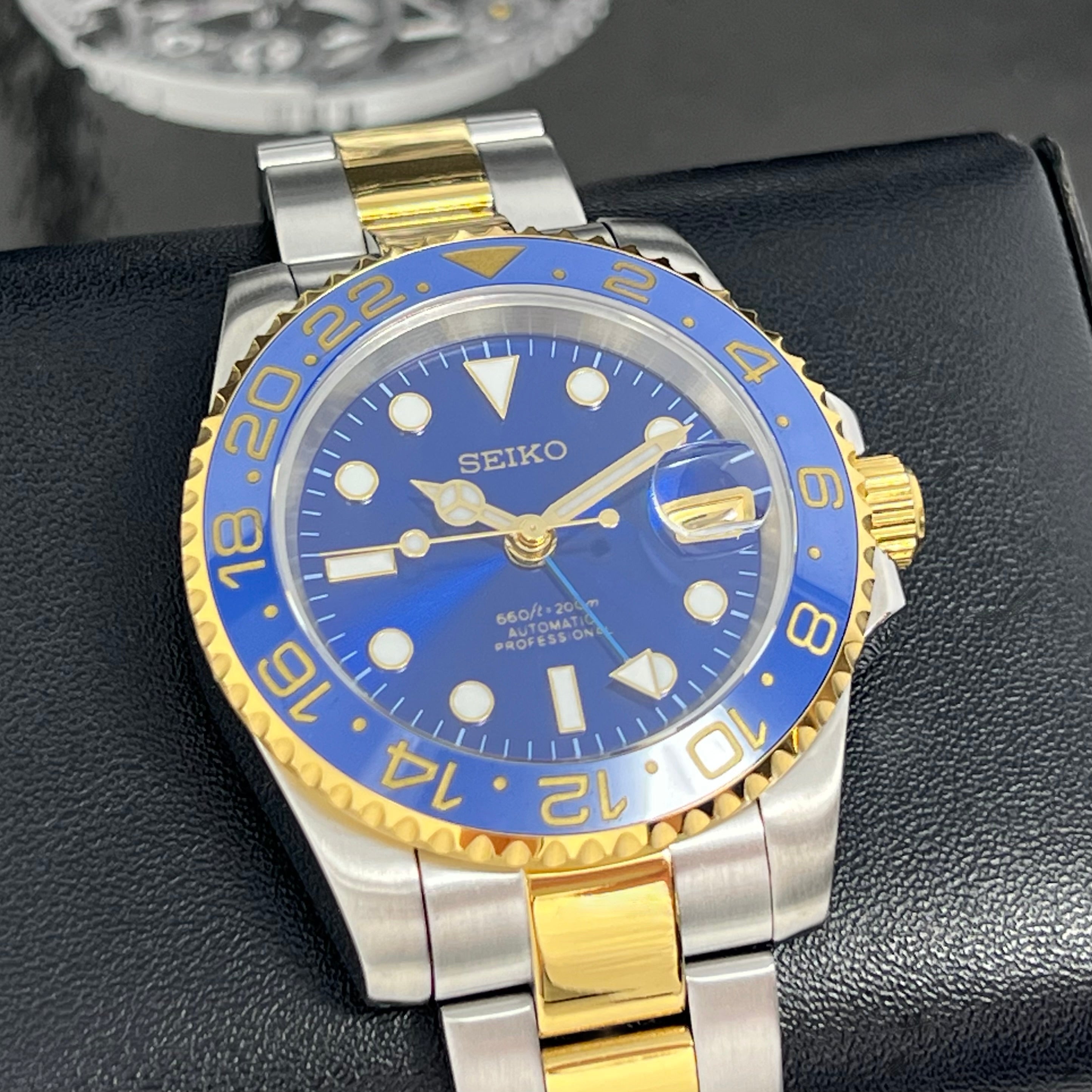 Custom Two Tone GMT Bluesy Luxury Watch | NH34 Automatic
