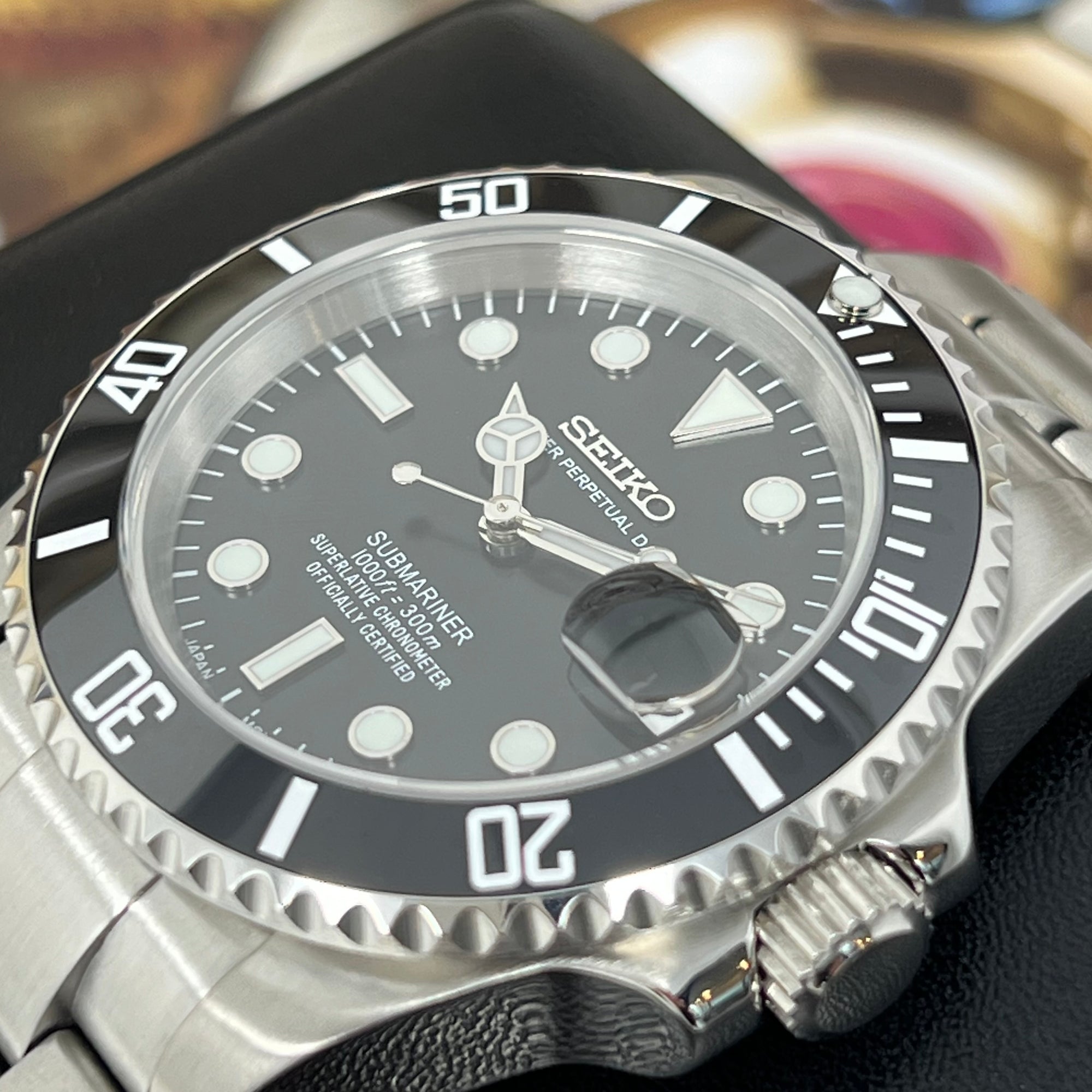 Custom Black Sub Watch | Stainless Steel | Sapphire Crystal | Ceramic Bezel | Black Watch Mod | NH35 Automatic Movement