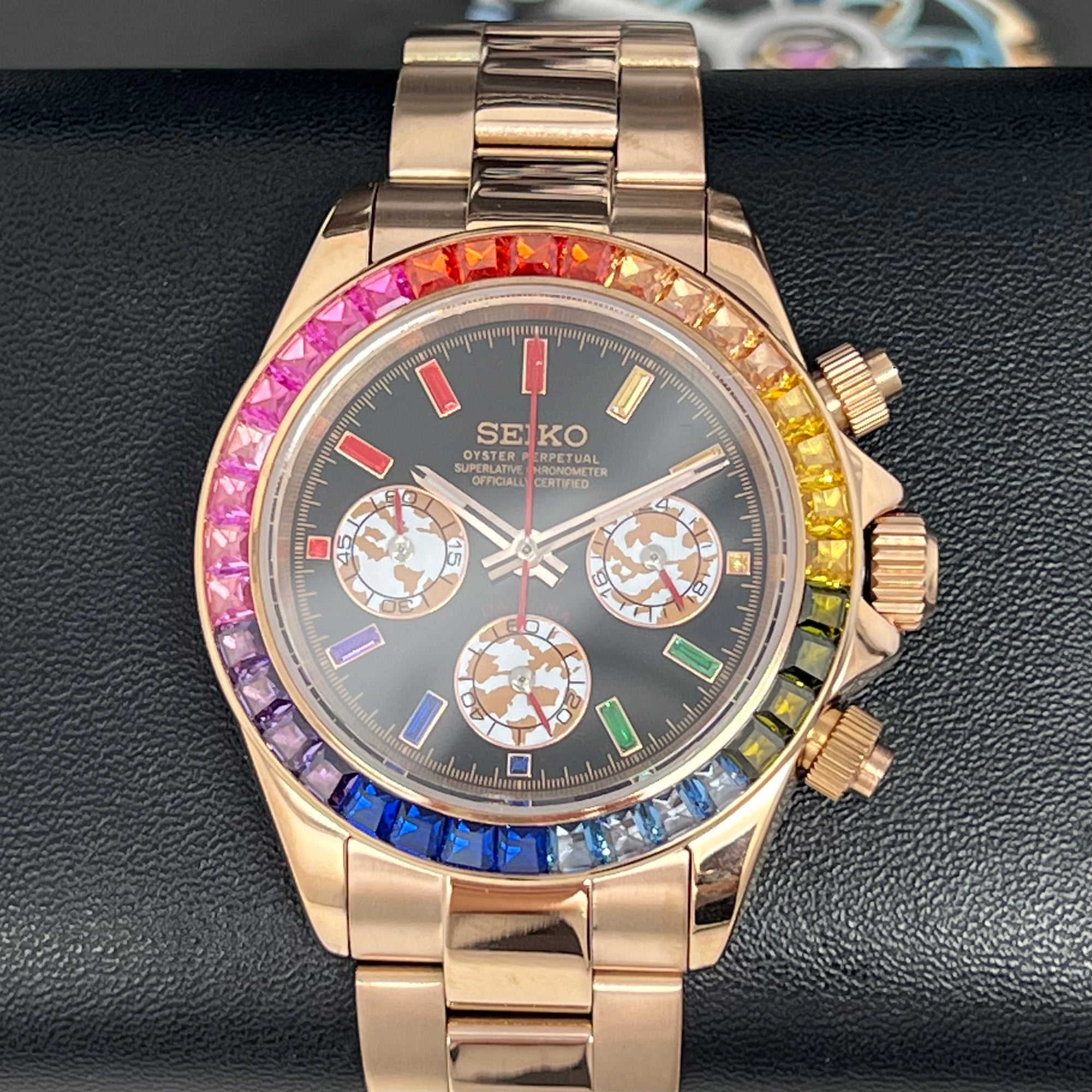 Seiktona Rainbow - Rose Gold Luxury Chronograph | Chrono | Mecaquartz | Steel Sport Watch | VK63 Quartz | Rainbow Daytona | Cosmograph