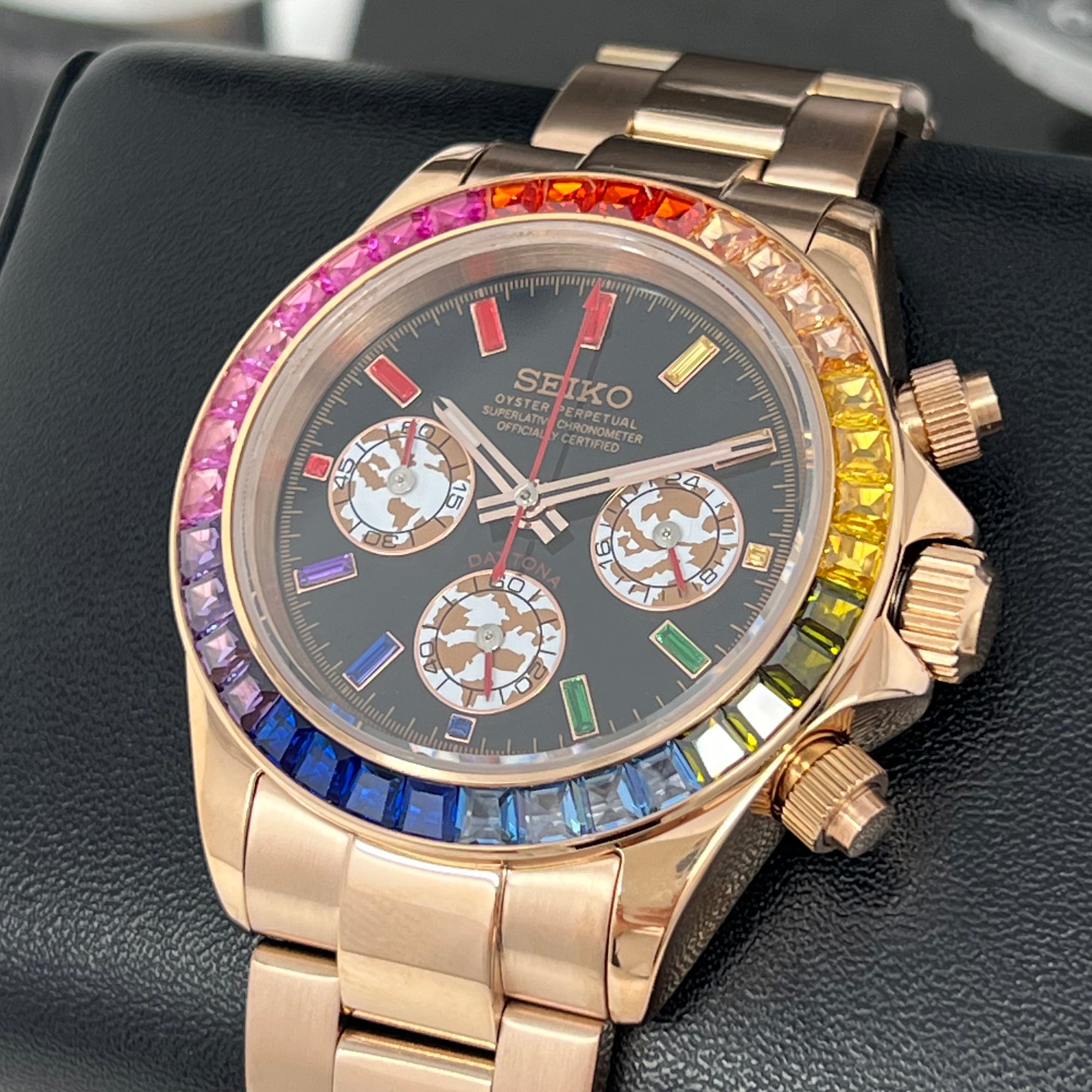 Seiktona Rainbow - Rose Gold Luxury Chronograph | Chrono | Mecaquartz | Steel Sport Watch | VK63 Quartz | Rainbow Daytona | Cosmograph
