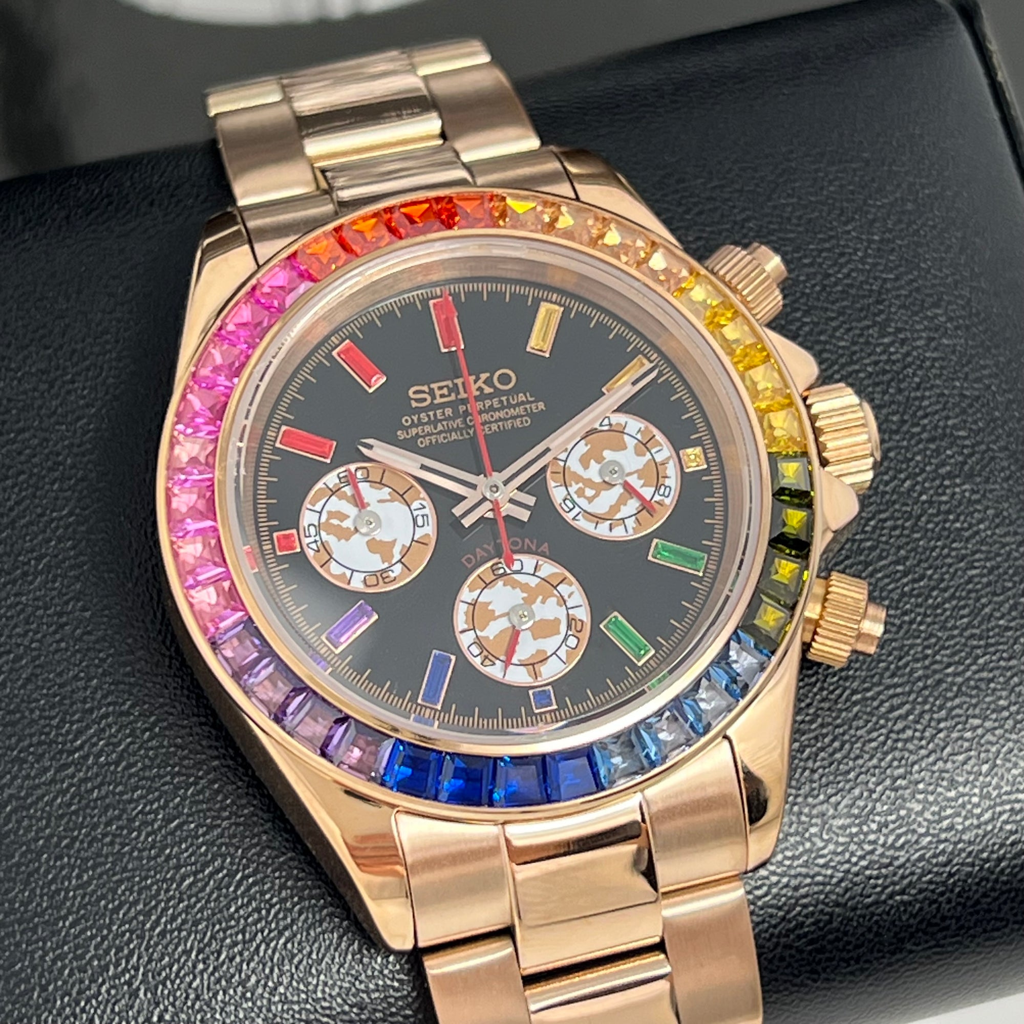 Seiktona Rainbow - Rose Gold Luxury Chronograph | Chrono | Mecaquartz | Steel Sport Watch | VK63 Quartz | Rainbow Daytona | Cosmograph