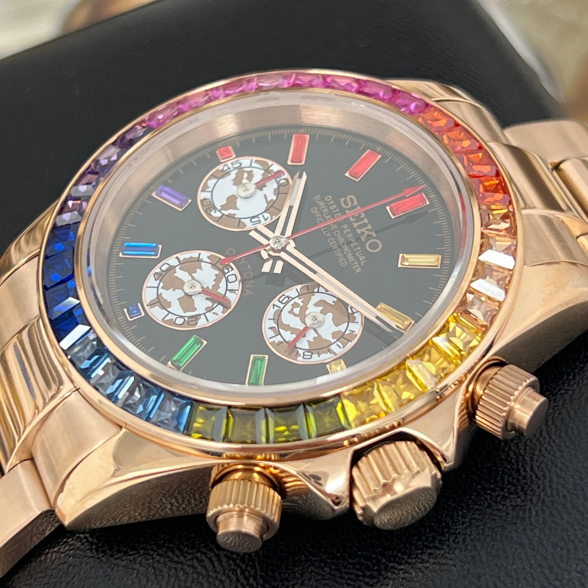 Seiktona Rainbow - Rose Gold Luxury Chronograph | Chrono | Mecaquartz | Steel Sport Watch | VK63 Quartz | Rainbow Daytona | Cosmograph