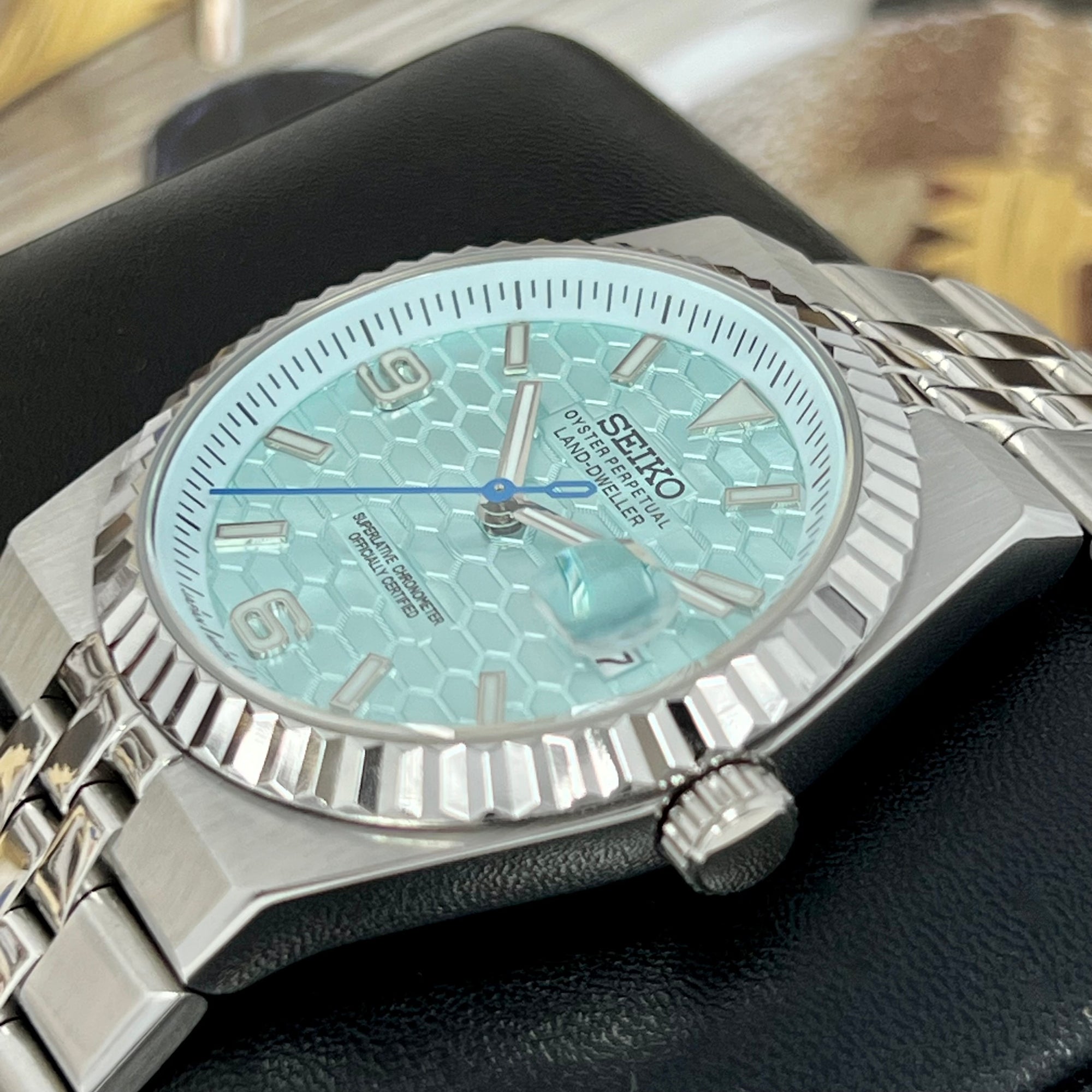 Custom Land Mod | Ice Blue Dial | 40mm Stainless Steel | Jub Bracelet | Automatic Custom Watch | The 69 | The PRX | The Oak | The Fondue