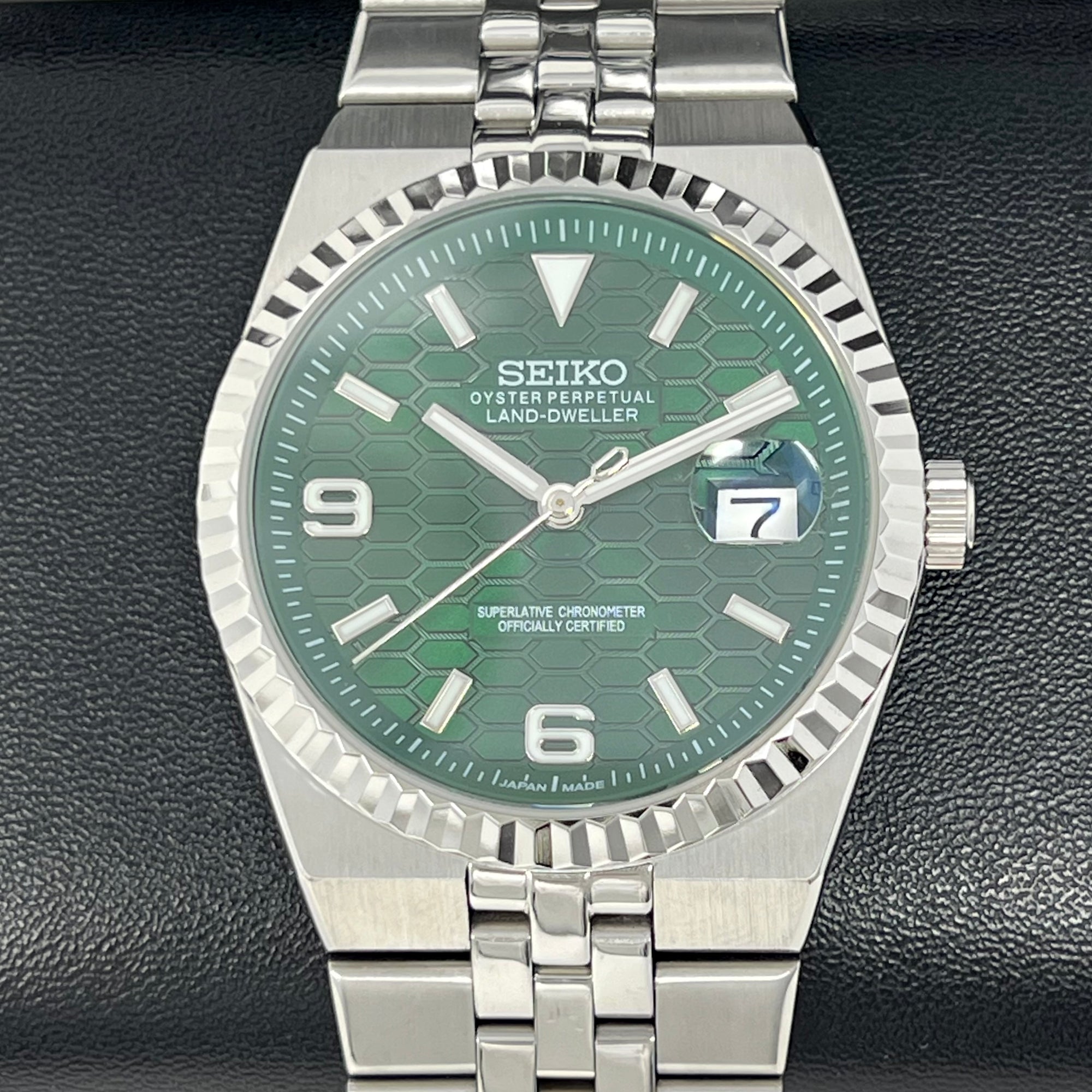 Custom Land Mod | Emerald Green Dial | 40mm Stainless Steel | Jub Bracelet | Automatic Custom Watch | The 69 | The PRX | The Oak | The Fondue