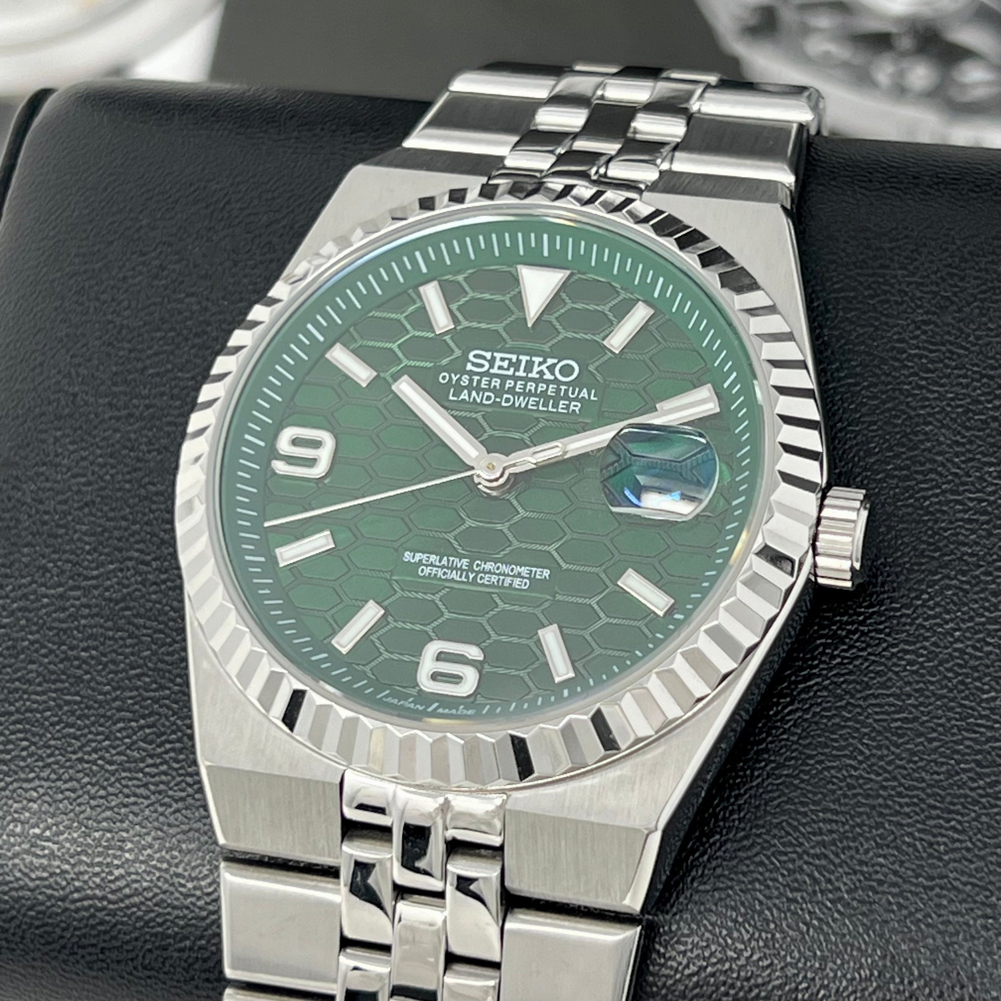 Custom Land Mod | Emerald Green Dial | 40mm Stainless Steel | Jub Bracelet | Automatic Custom Watch | The 69 | The PRX | The Oak | The Fondue
