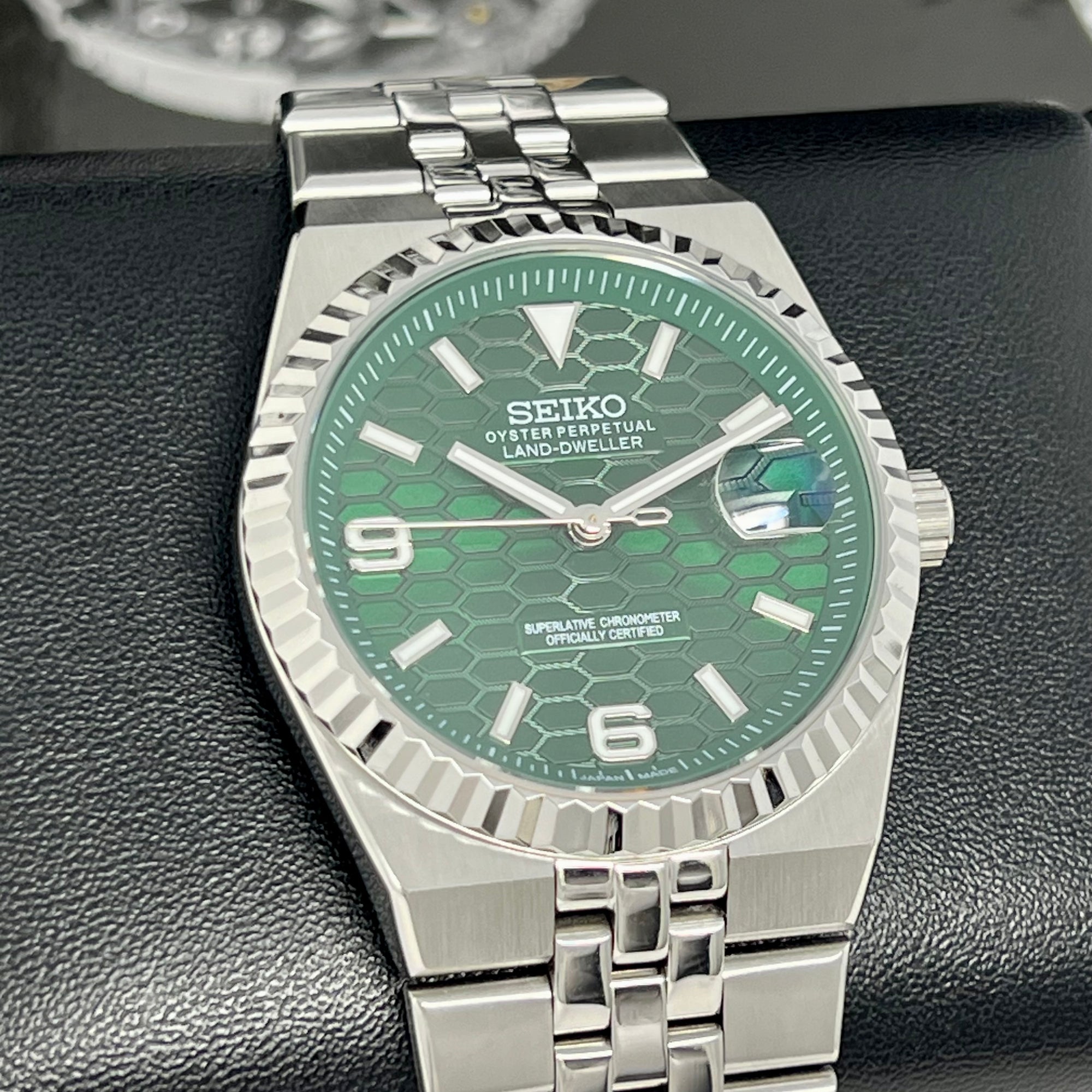 Custom Land Mod | Emerald Green Dial | 40mm Stainless Steel | Jub Bracelet | Automatic Custom Watch | The 69 | The PRX | The Oak | The Fondue