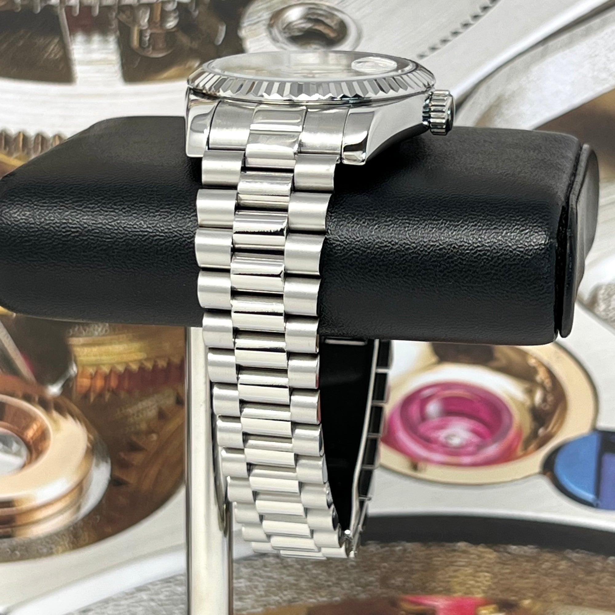 Custom Miyota Day Date Mod | Fluted Bezel | Silver White Dial | Pres Bracelet | Date | Miyota 8285 | Mod