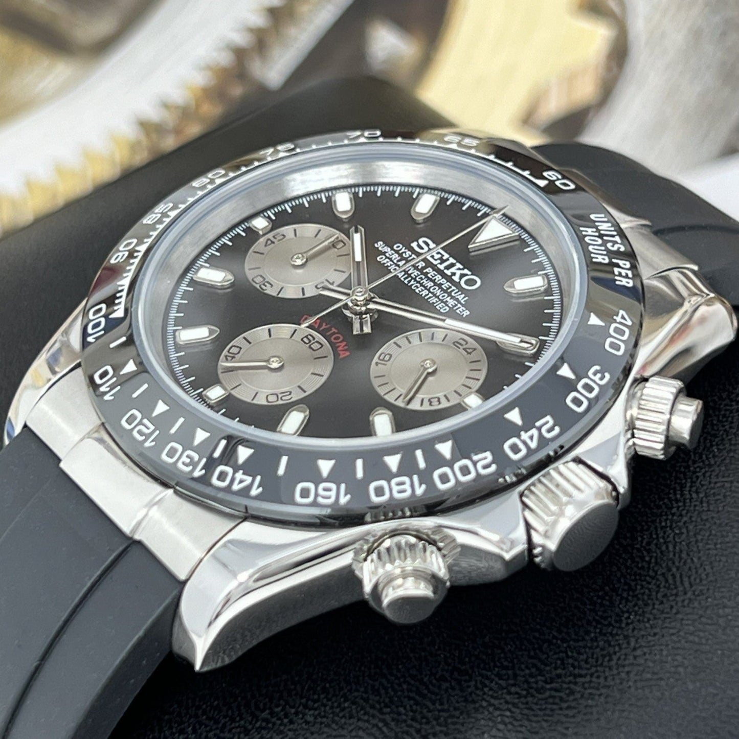 Custom Daytona - Luxury Black Rubber Chronograph | Chrono | Wristwatch | Mens Watch | Sport Watch | VK63 | Quartz Watch | Cosmograph Automatic