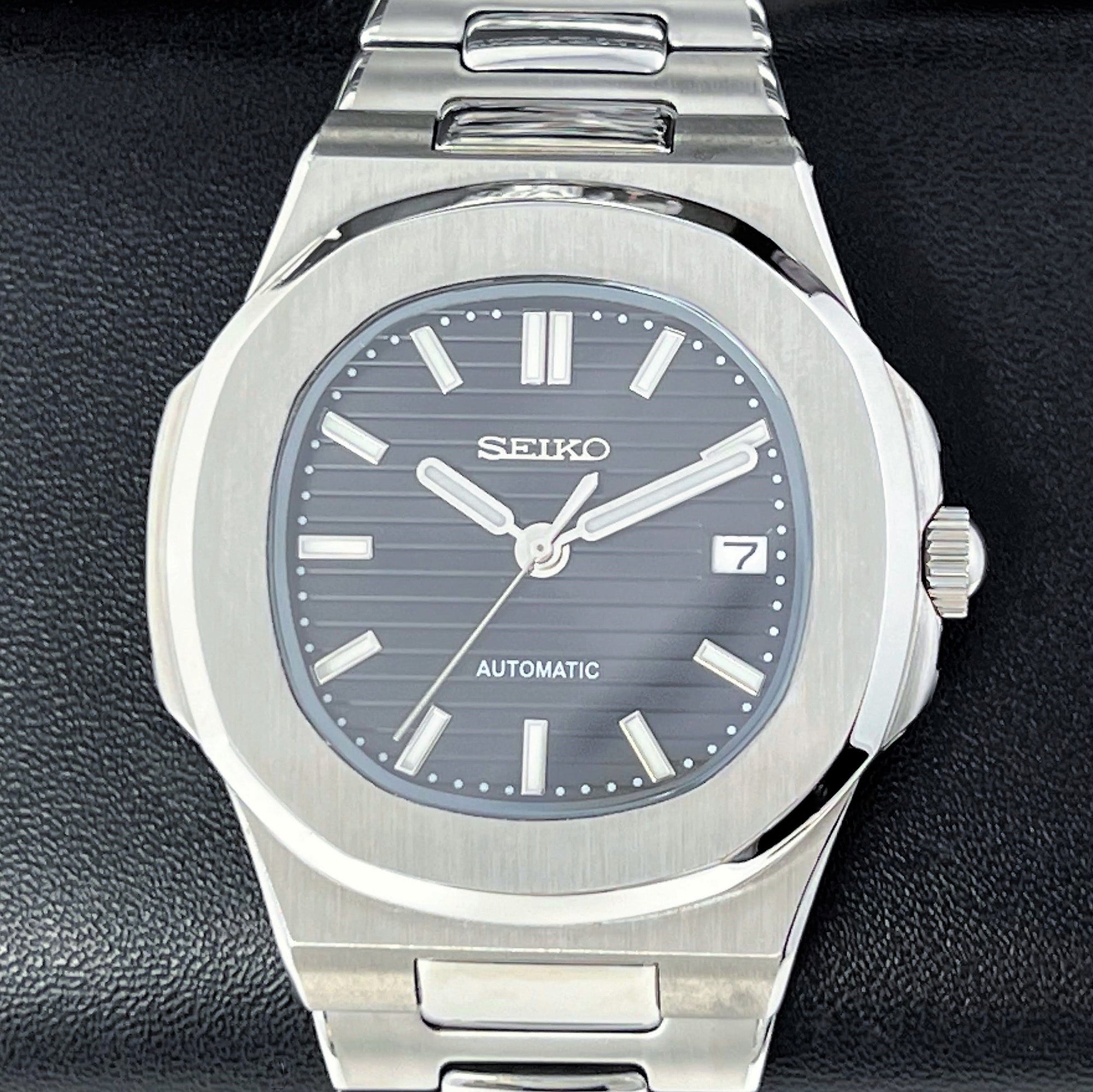 Seikonaut Luxury Black | Stainless Steel | Modern Automatic Dress Sport Watch with Sapphire Crystal | Mod | Watch Mod | Custom Watch