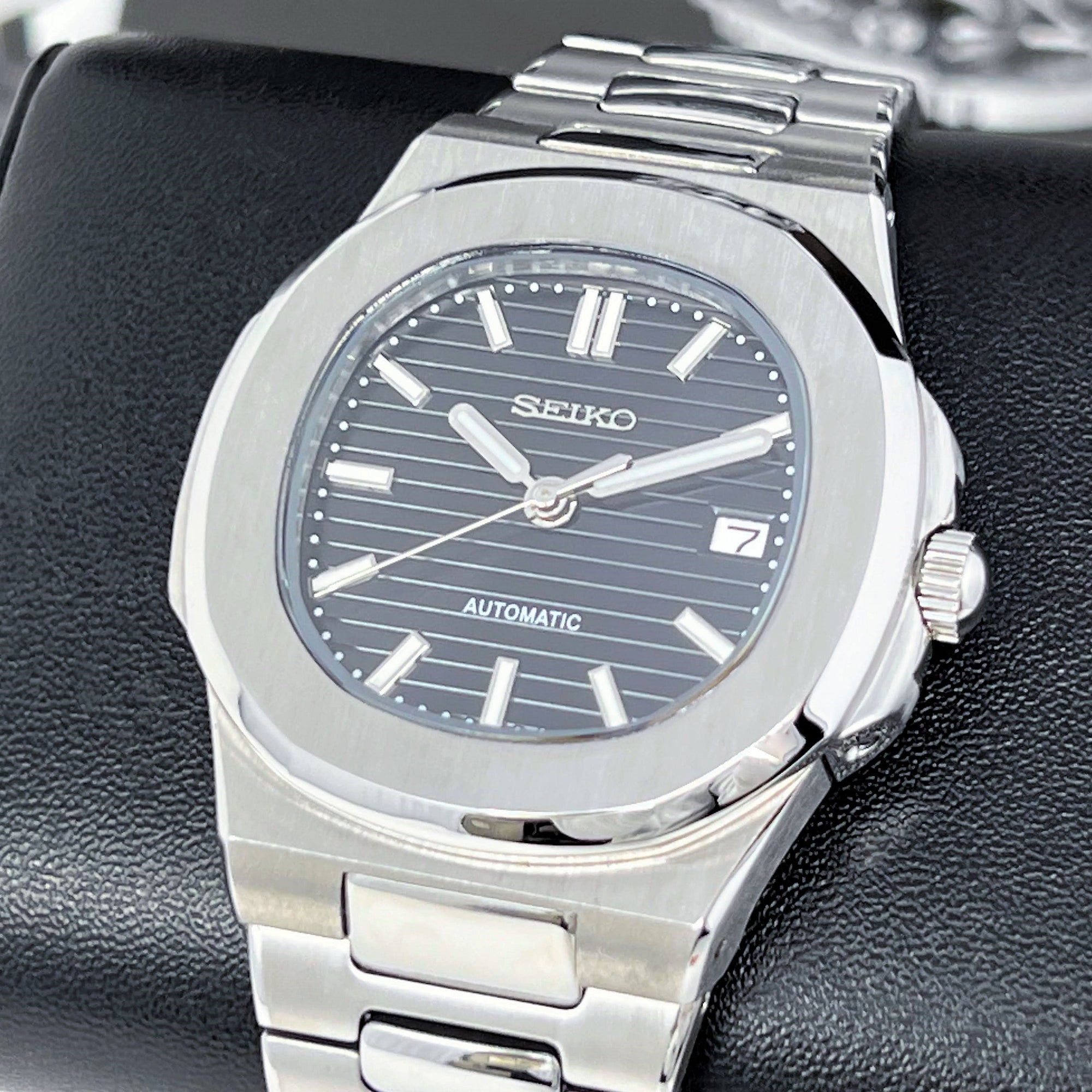 Seikonaut Luxury Black | Stainless Steel | Modern Automatic Dress Sport Watch with Sapphire Crystal | Mod | Watch Mod | Custom Watch