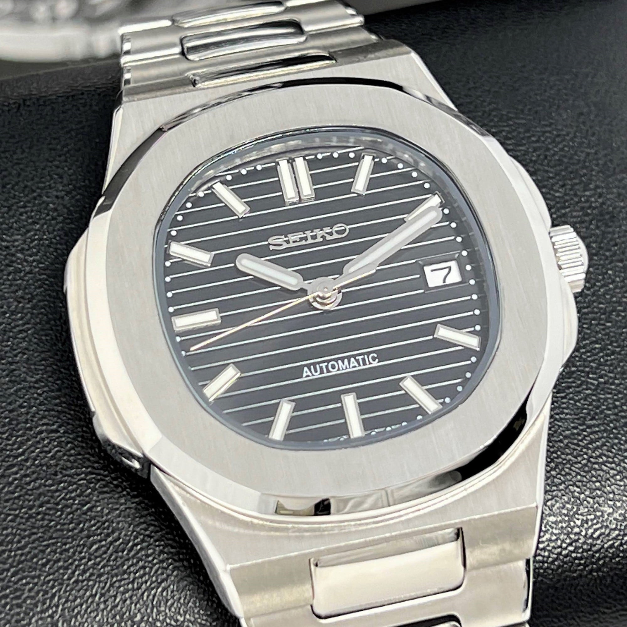Seikonaut Luxury Black | Stainless Steel | Modern Automatic Dress Sport Watch with Sapphire Crystal | Mod | Watch Mod | Custom Watch
