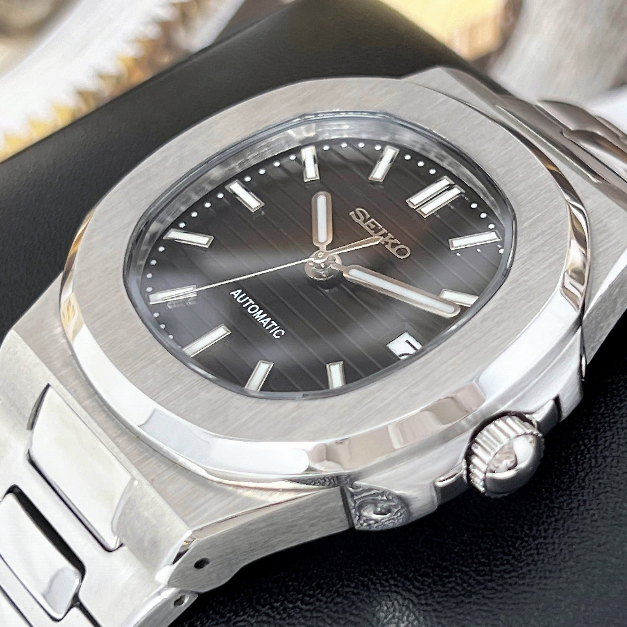 Seikonaut Luxury Black | Stainless Steel | Modern Automatic Dress Sport Watch with Sapphire Crystal | Mod | Watch Mod | Custom Watch