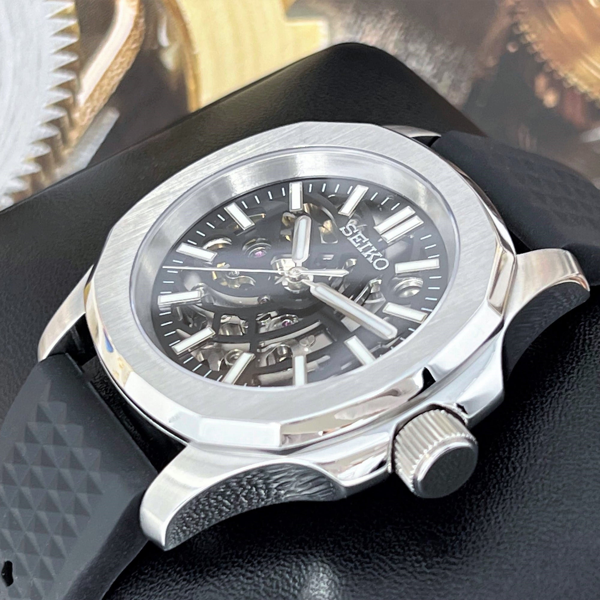 Seikonaut Luxury Skeleton Watch | Transparent Open | Watch Mod | Mod | Rubber Strap | NH70 Automatic Movement | Rubber Waffle Strap