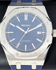 Custom Blue Seikoak - Modern Stainless Steel with Rugged Rubber Strap - Luxury Dress and Sport Watch | Blue Waffle Dial | Mod | Custom