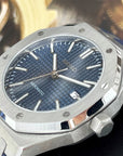 Custom Blue Seikoak - Modern Stainless Steel with Rugged Rubber Strap - Luxury Dress and Sport Watch | Blue Waffle Dial | Mod | Custom
