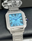 Custom Santos Mod | Stainless Steel Watch | 38mm | Sky Blue Dial | Automatic Watch | NH35 Movement