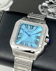 Custom Santos Mod | Stainless Steel Watch | 38mm | Sky Blue Dial | Automatic Watch | NH35 Movement