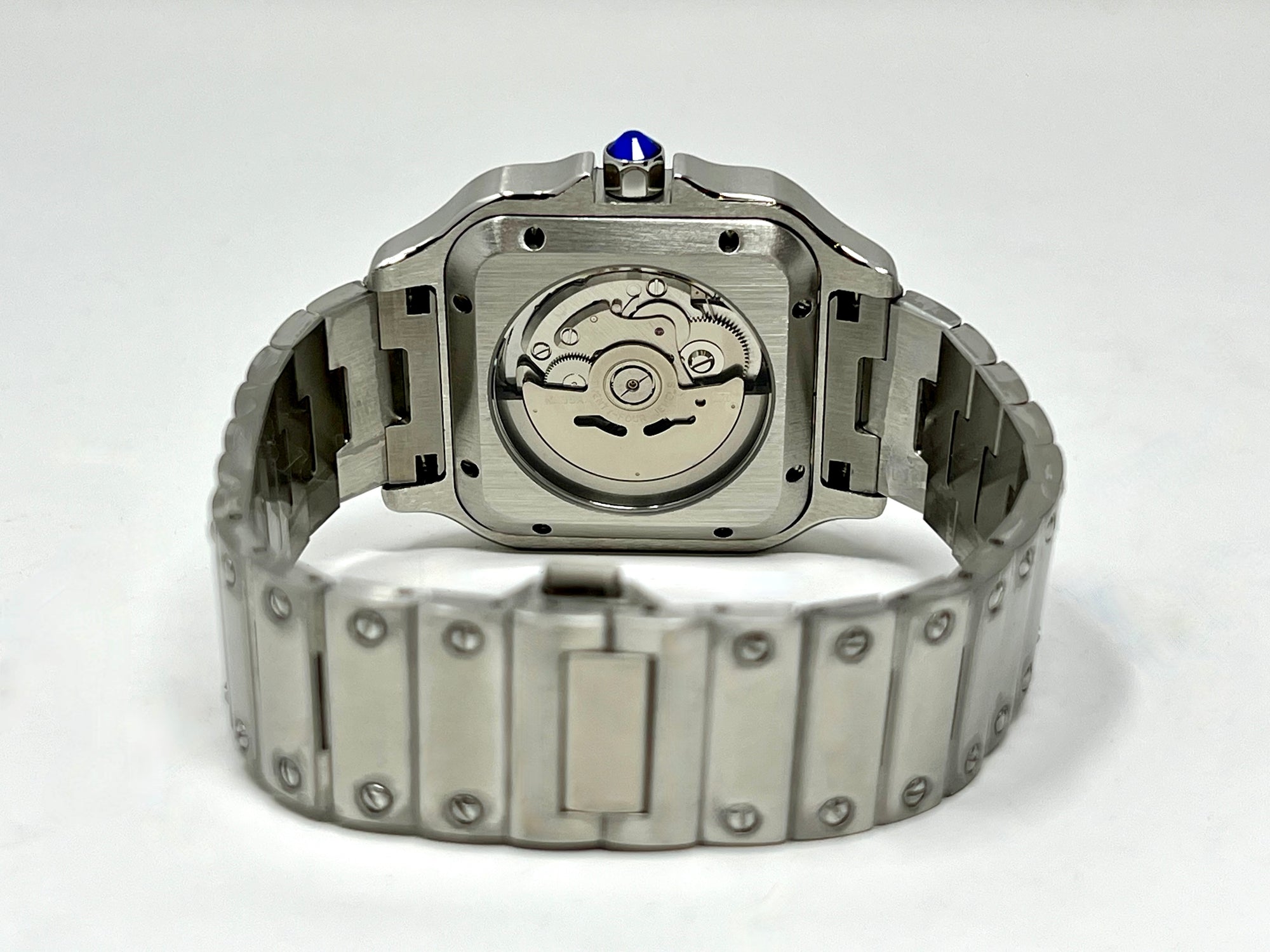 Custom Santos Mod | Fuck 9 to 5 Watch | Stainless Steel Watch | 38mm | Silver Automatic Watch | NH35 Movement | White Dial | Red