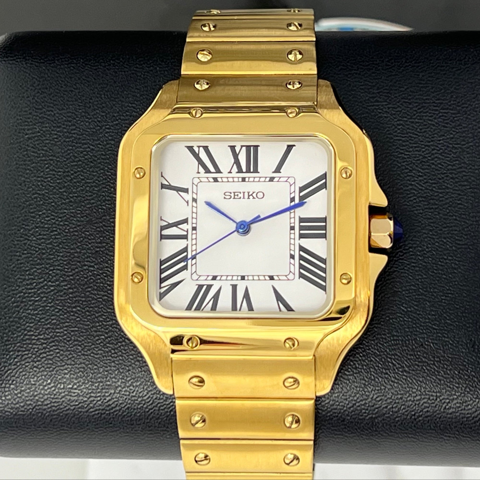 Custom Gold Santos Mod | Stainless Steel Watch | 38mm | Classic White Dial | Automatic Watch | NH35 Movement