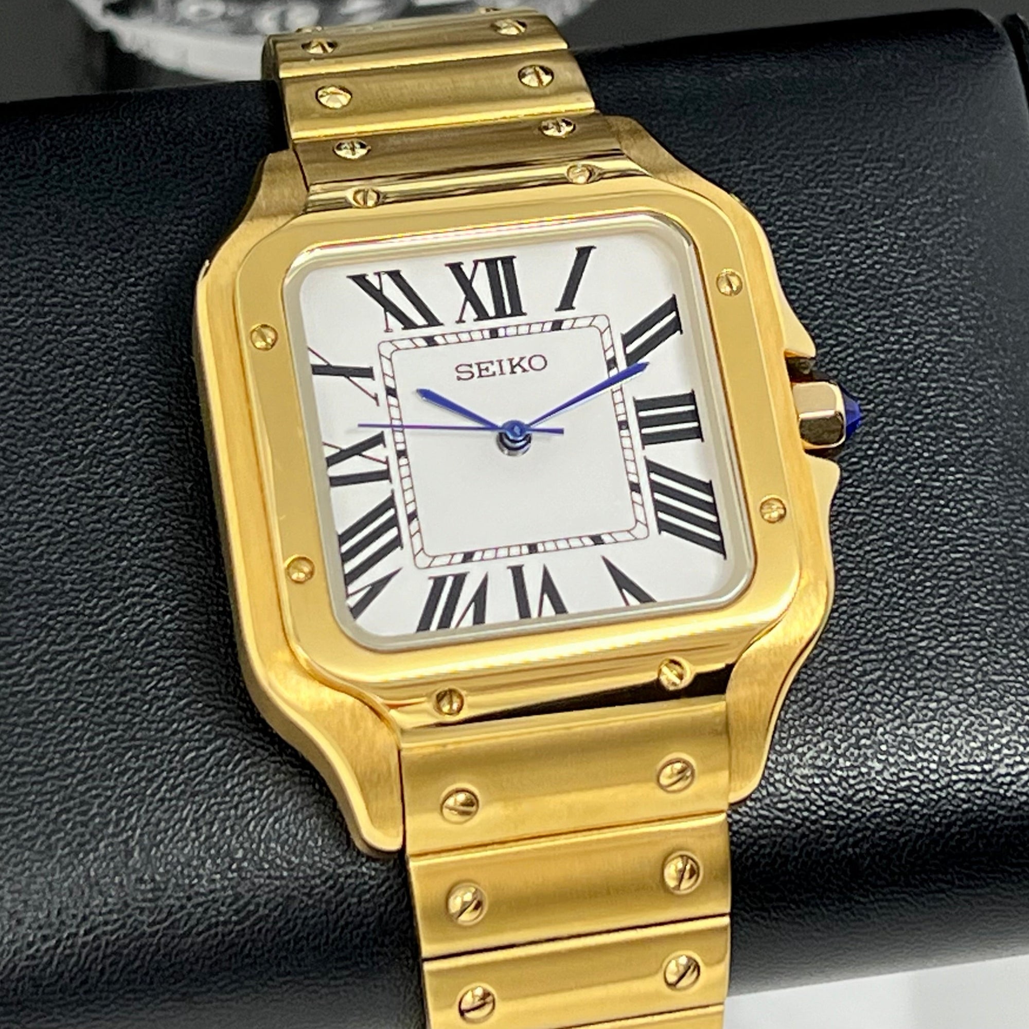 Custom Gold Santos Mod | Stainless Steel Watch | 38mm | Classic White Dial | Automatic Watch | NH35 Movement