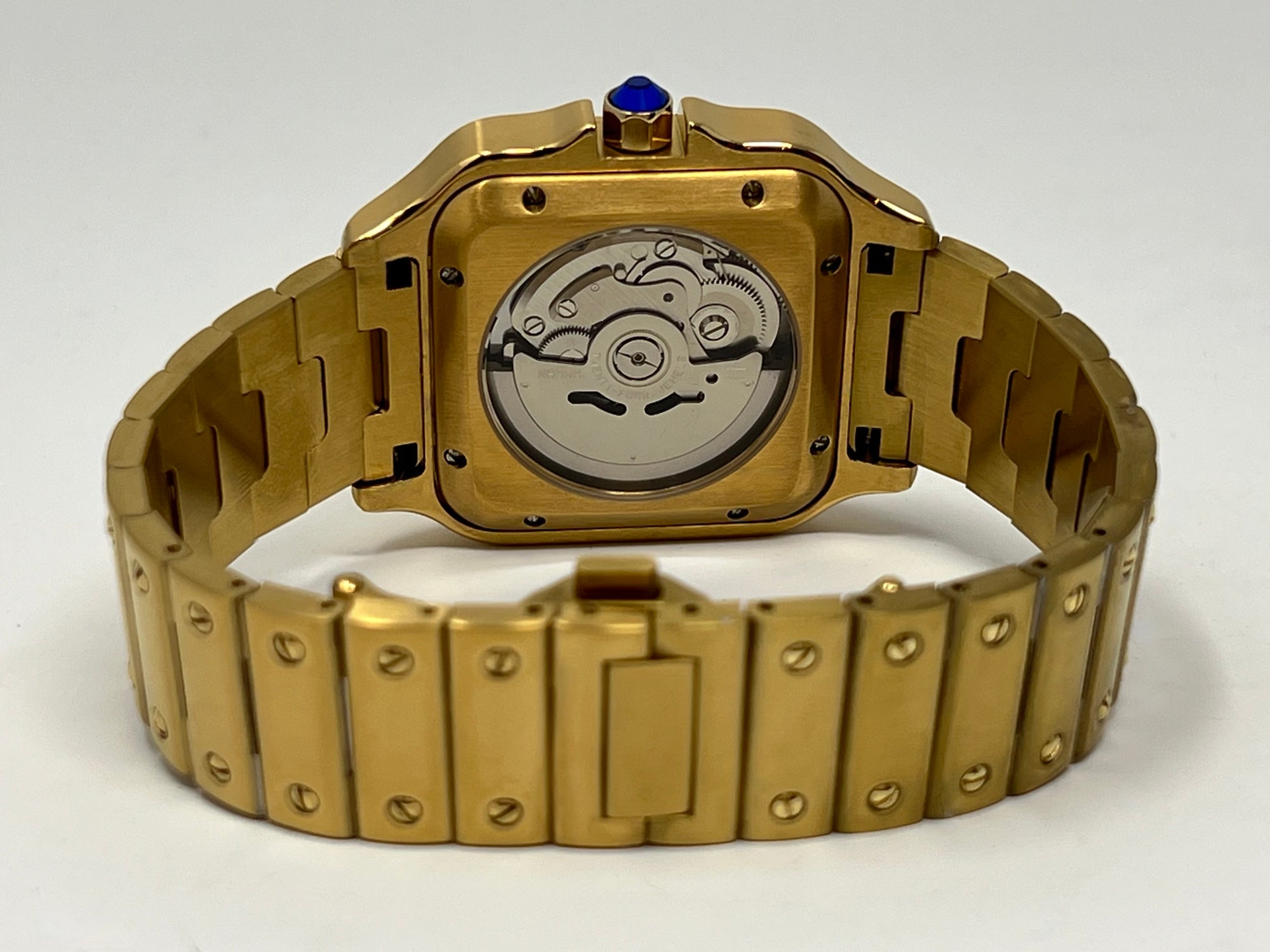 Custom Gold Santos Mod | Stainless Steel Watch | 38mm | Classic White Dial | Automatic Watch | NH35 Movement
