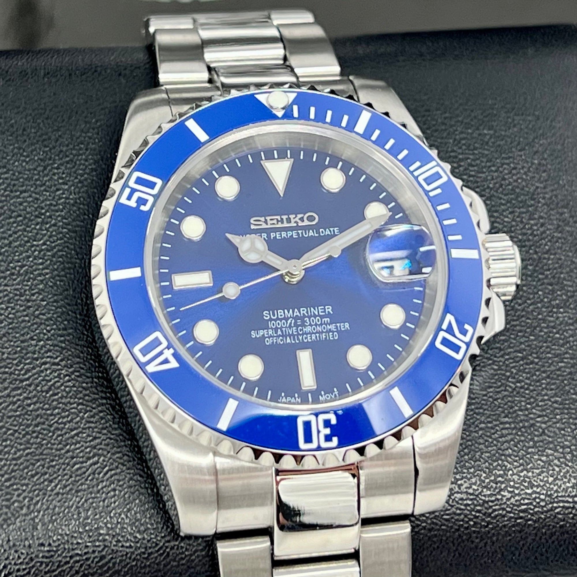 Custom Smurf Sub | Stainless Steel | Sapphire Crystal | Blue Mod | NH35 Automatic Sub