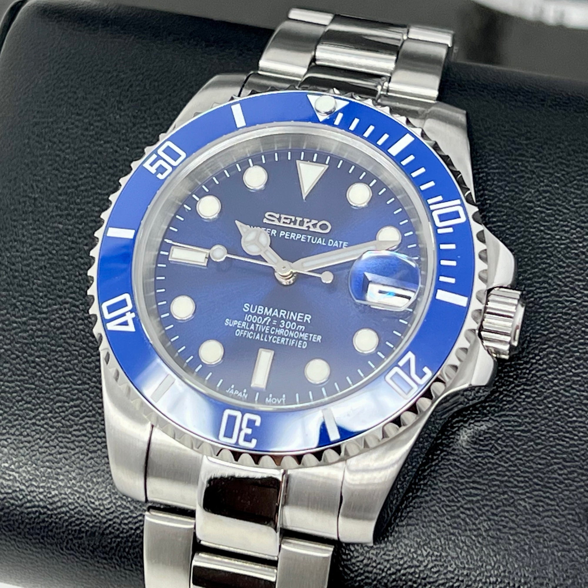 Custom Smurf Sub | Stainless Steel | Sapphire Crystal | Blue Mod | NH35 Automatic Sub