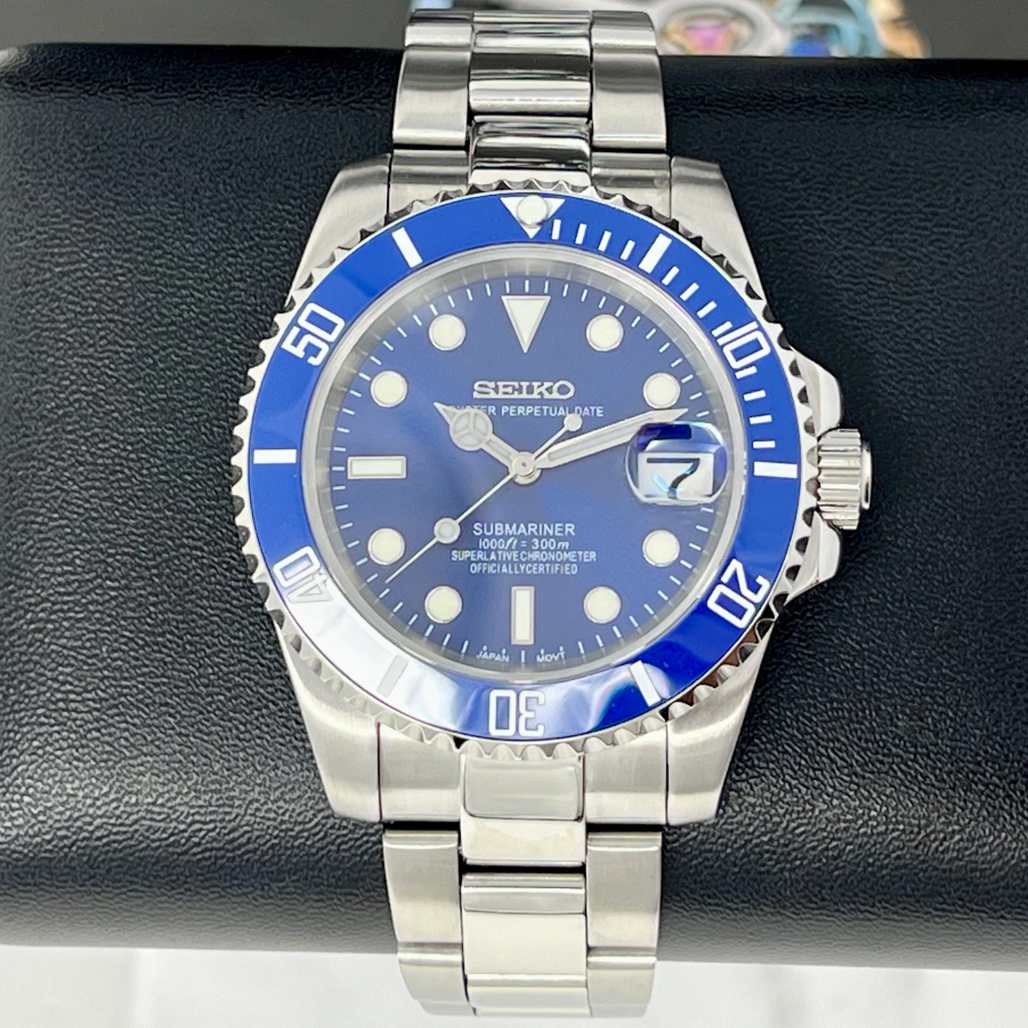 Custom Smurf Sub | Stainless Steel | Sapphire Crystal | Blue Mod | NH35 Automatic Sub