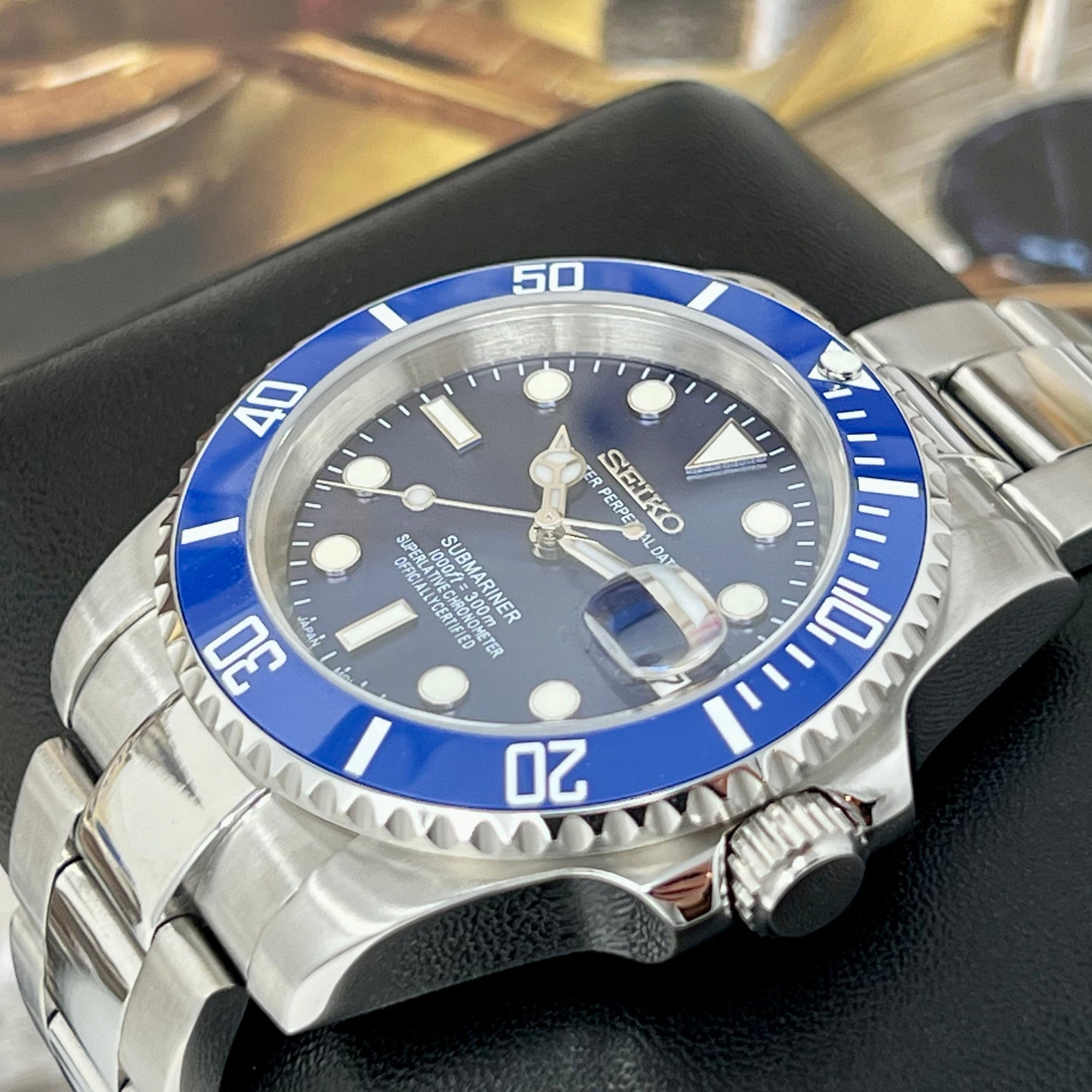 Custom Smurf Sub | Stainless Steel | Sapphire Crystal | Blue Mod | NH35 Automatic Sub