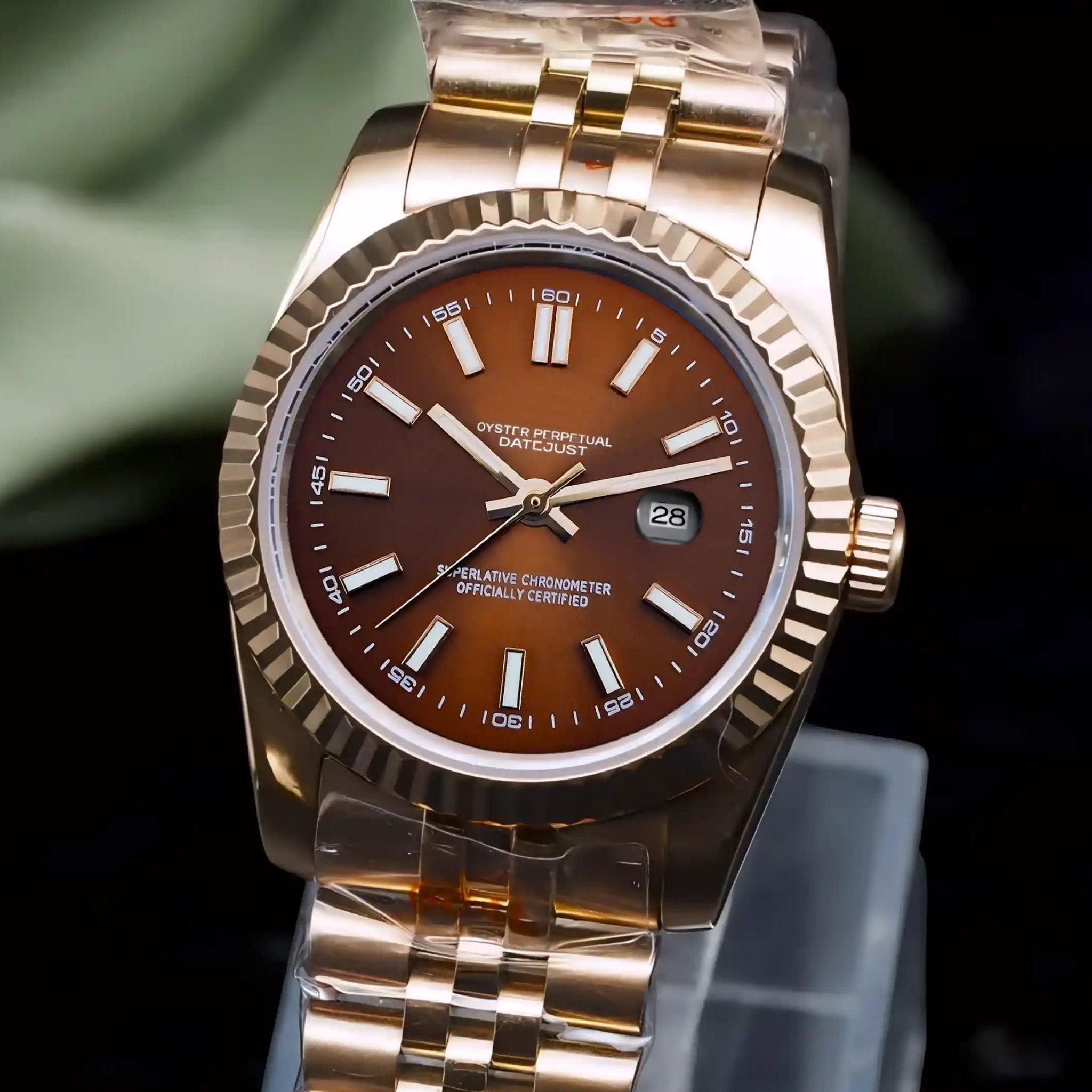 Custom Ladies Rose Gold Brown DJ Automatic Watch | 31mm | NH05