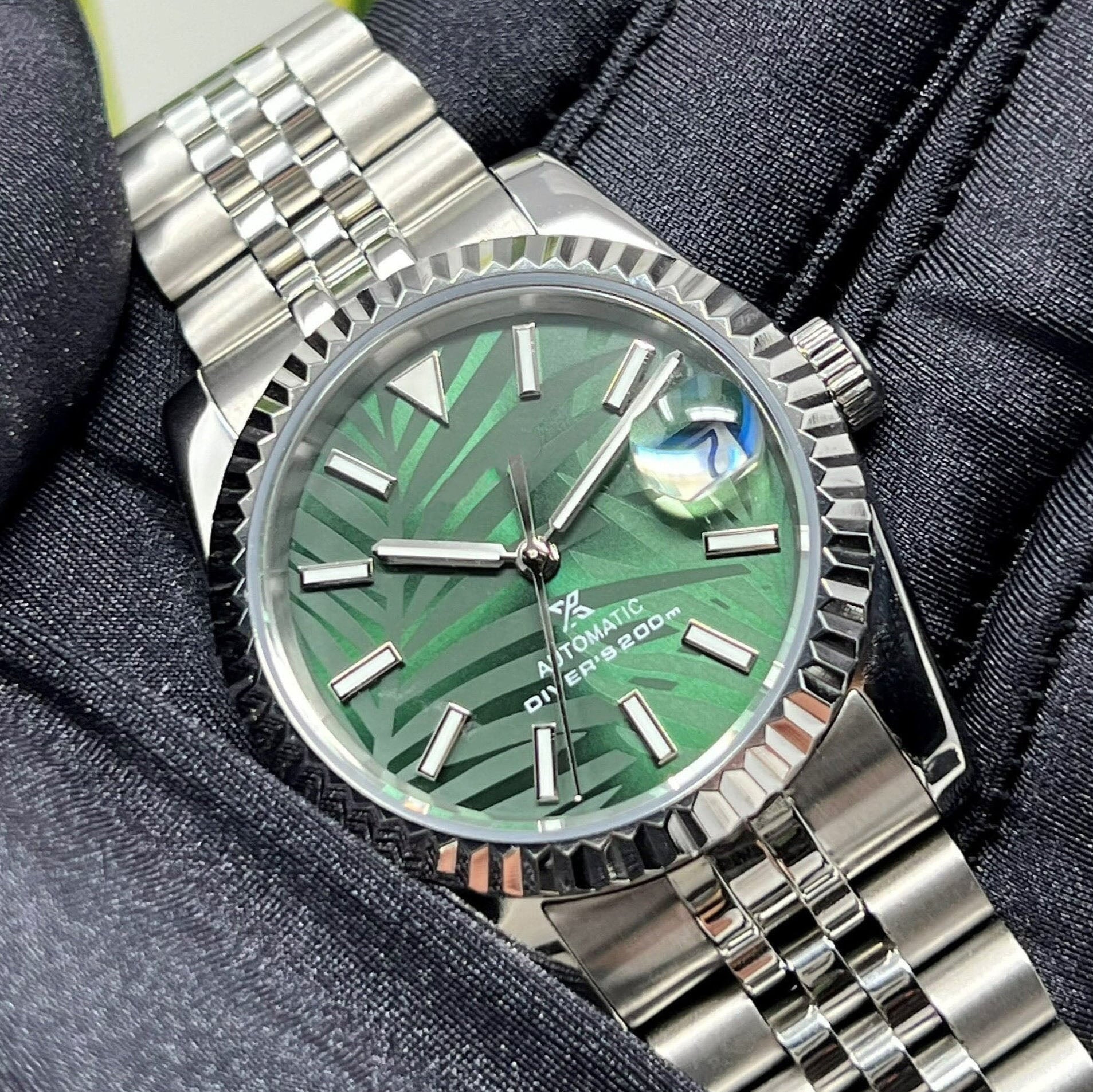 Custom Palm Green Datejust 36/39mm – NH35, Fluted Bezel