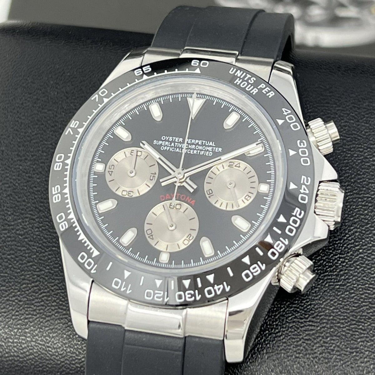 SEIKO クロノグラフ カスタムウォッチ Custom Daytona Black | Luxury Rubber Chronograph Watch | Seiko Mod