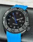 Custom Stealth Blackout Yacht | SKX007 | Men's Watch | Dive Watch | Blue Rubber | Mod | 100M | Custom Mod | Watch Mod | Diver