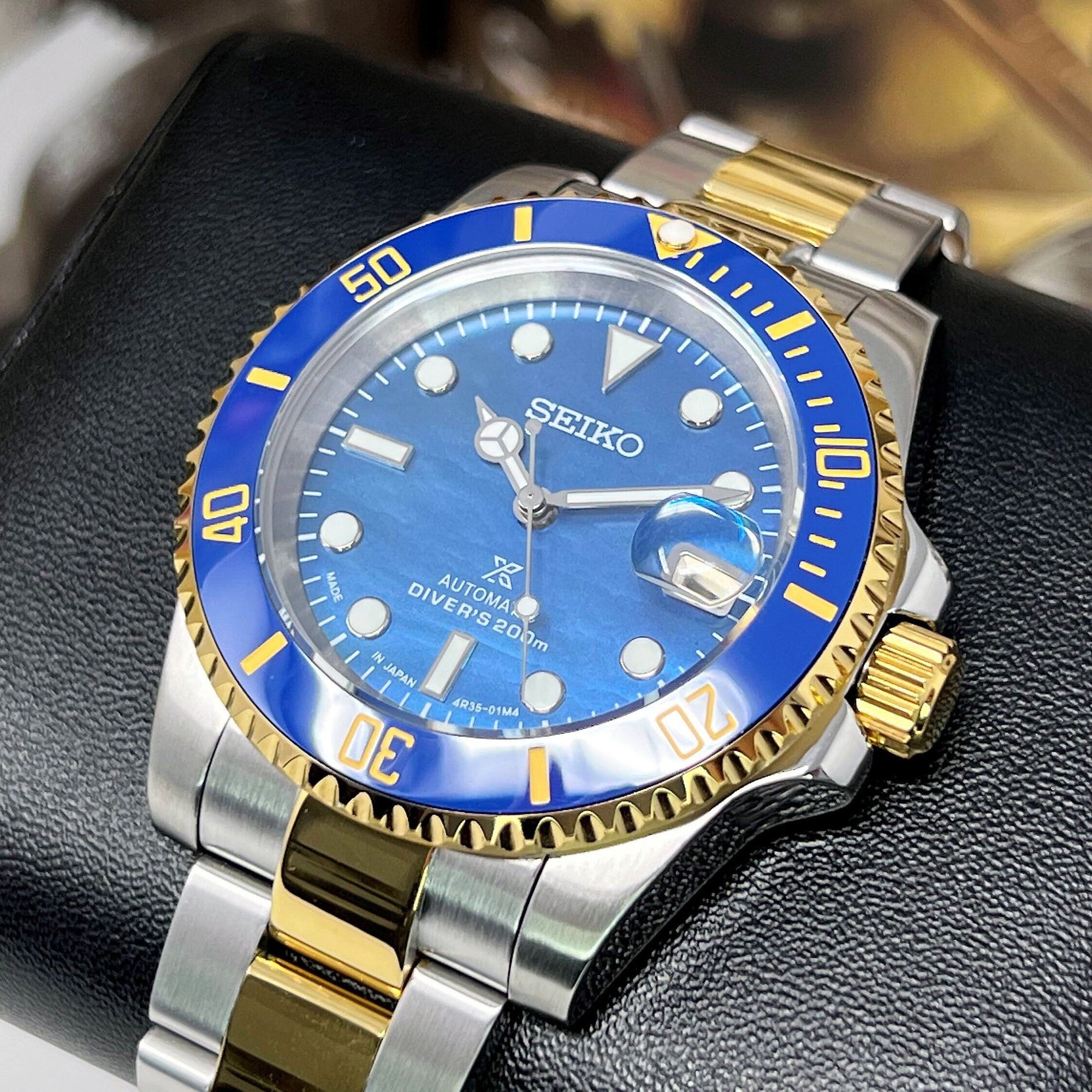 Custom Two Tone Bluesy Ocean Pearl Sub | Diver Watch | Purple | Mod | Watch Mod | Marine Dive Style Watch | Men's Watch | Sub