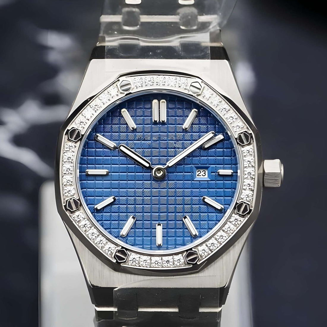 Ladies Ice Blue Oak-Style Watch | 34mm | Luxury Sport | Seiko Mod
