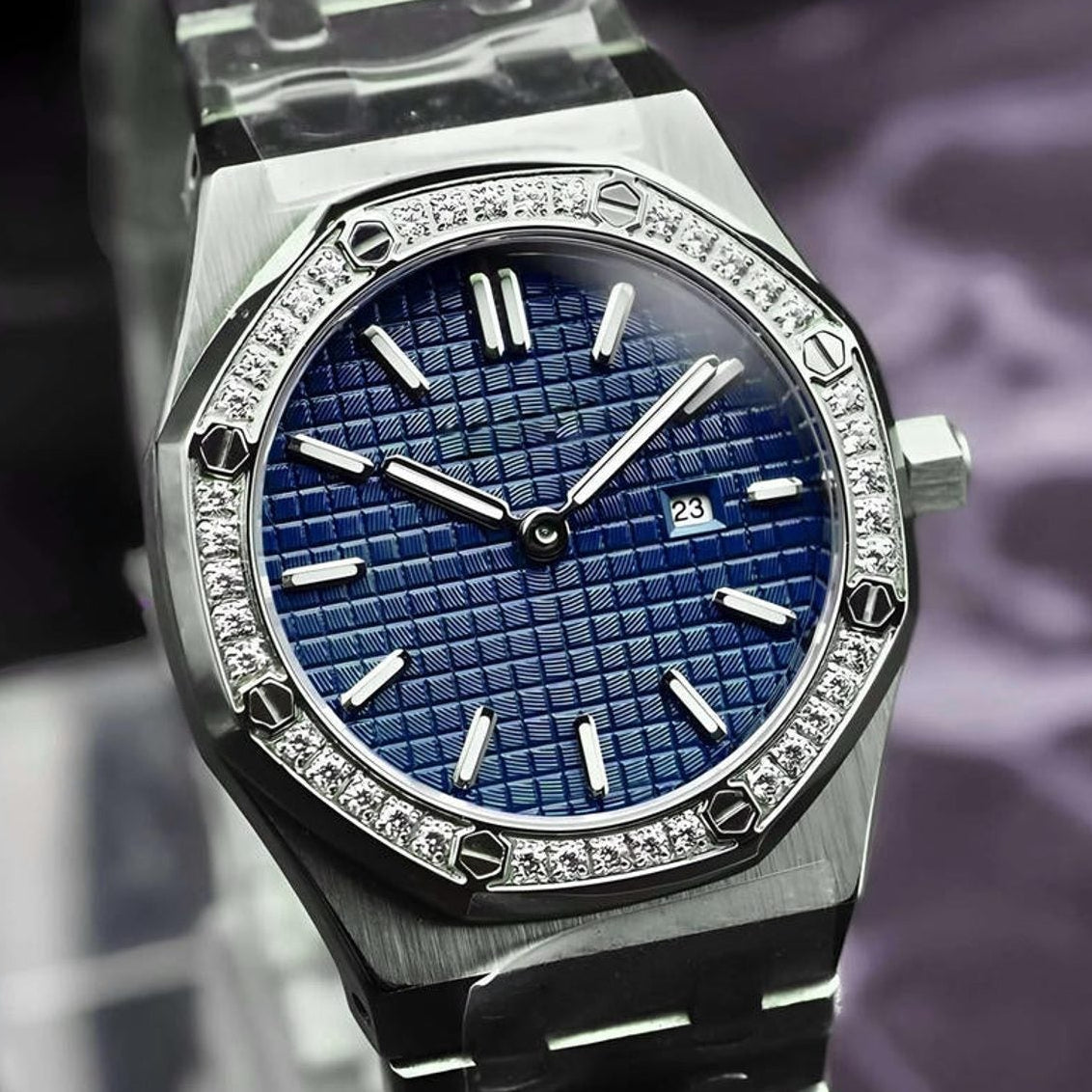 Ladies Ice Blue Oak-Style Watch | 34mm | Luxury Sport | Seiko Mod