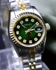 Two Tone Green ladies watch with green Dial