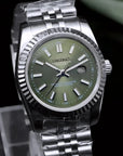 31mm Olive Green Dial Ladies watch with Silver Band