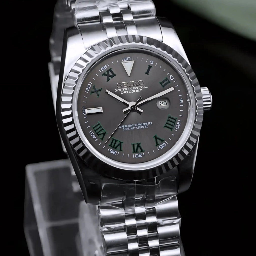Custom Ladies Wimbledon Grey Silver DJ Automatic Watch | 31mm